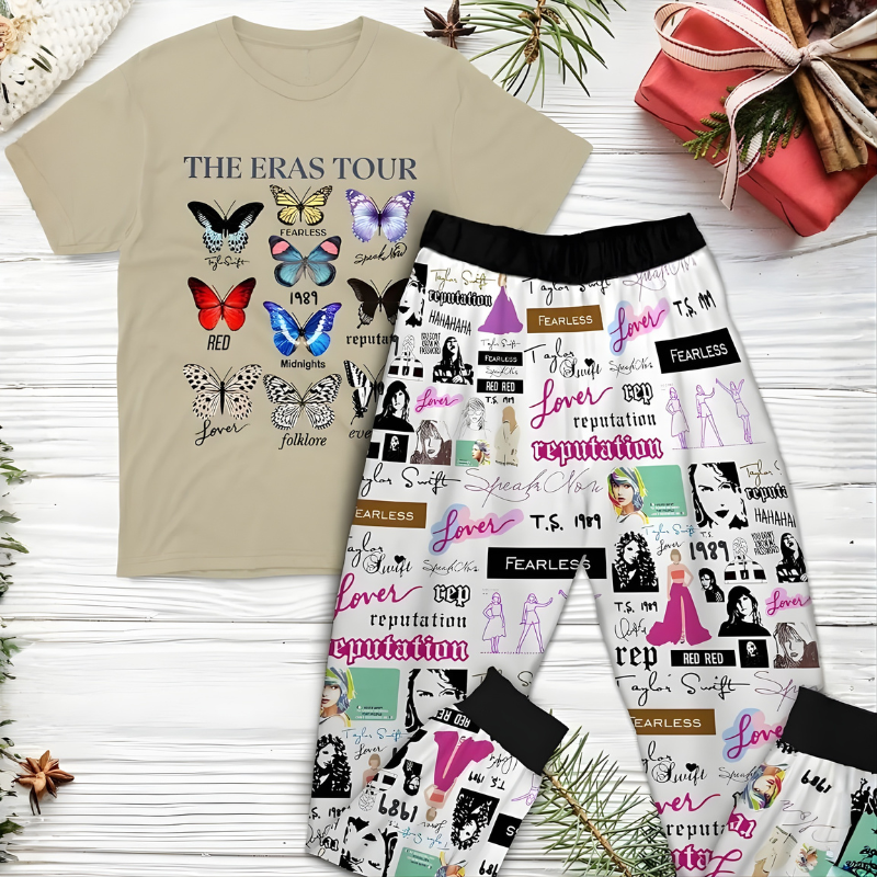 Eras Tour Themed Taylor Swift Christmas Pajamas Set With Graphic Prints