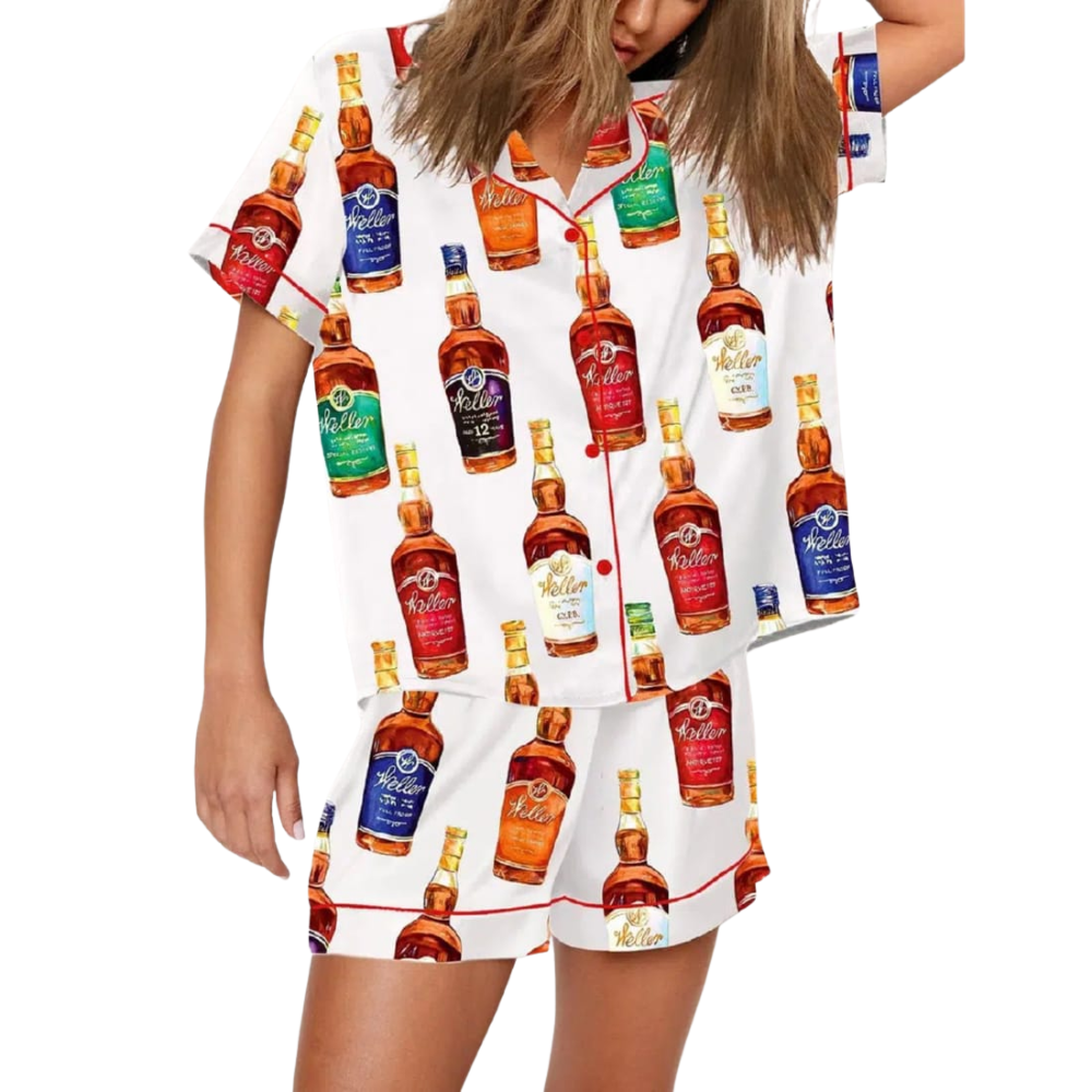 Party Pajama Set With Iconic Bottle Prints For Women