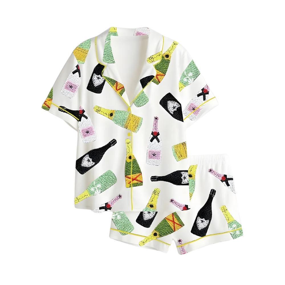 Festive Bottle Design Satin Pajama Set 