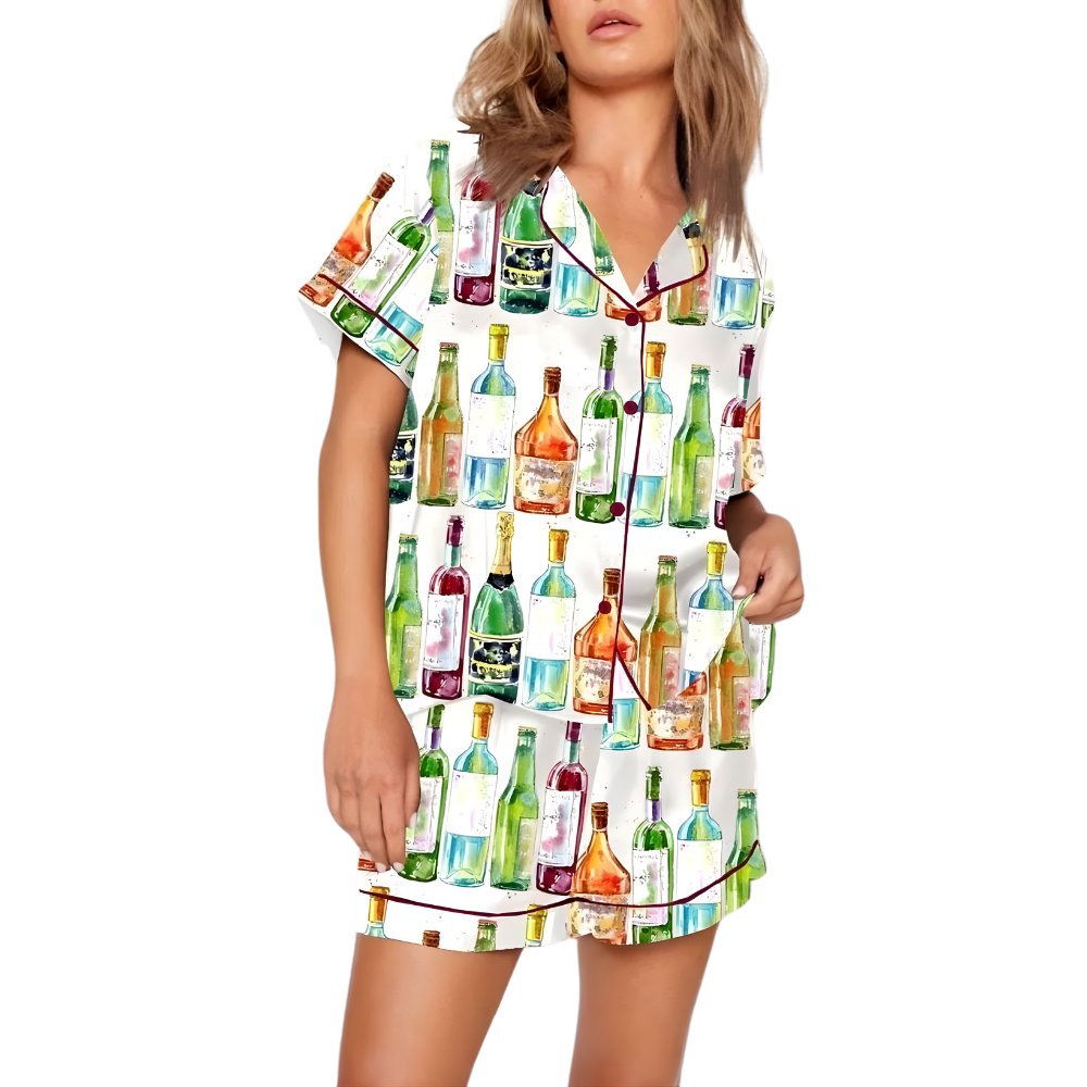 Classic Beverage Bottle Print Pajama Set