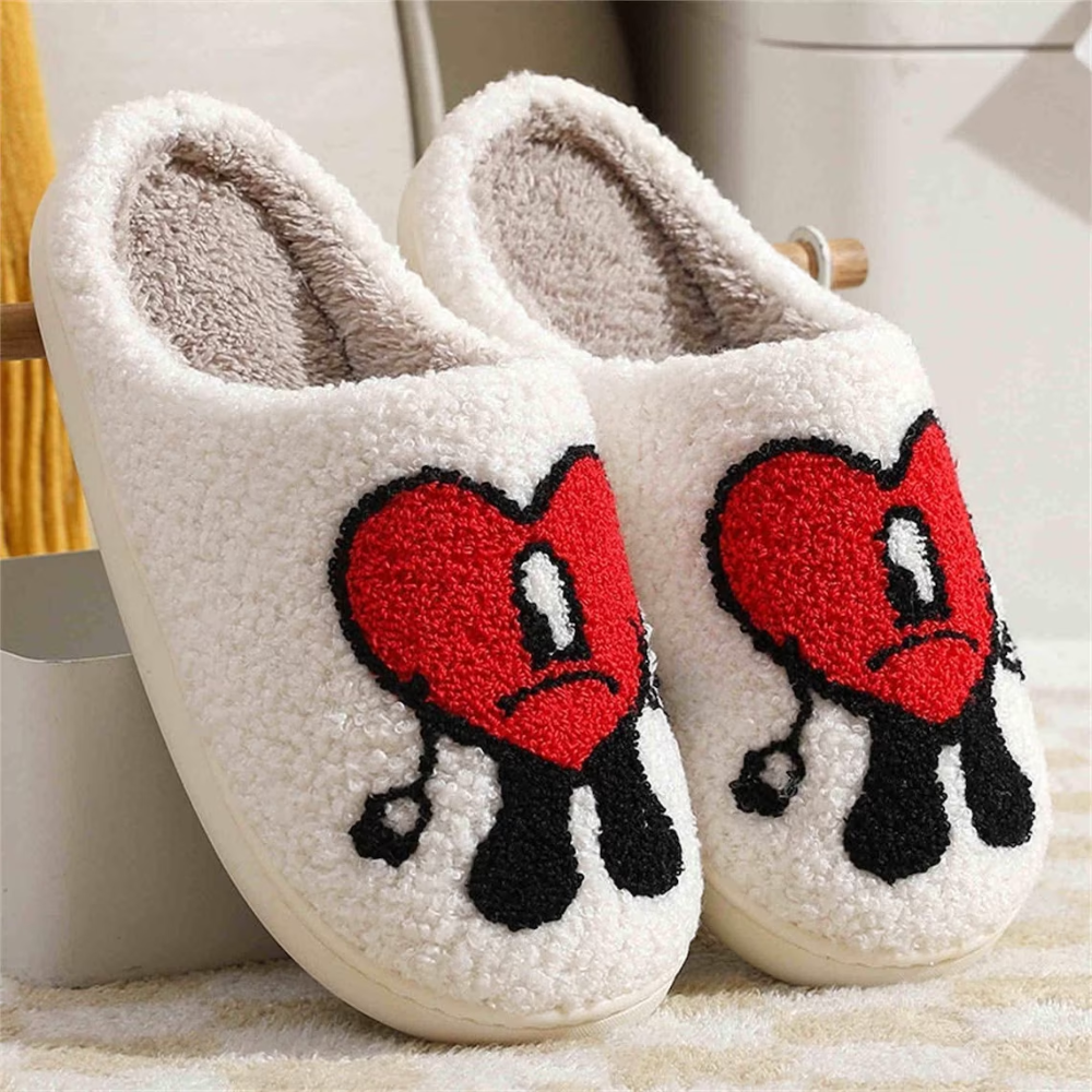 Heart Slippers Fluffy Bad Bunny Slippers | Winter Slides