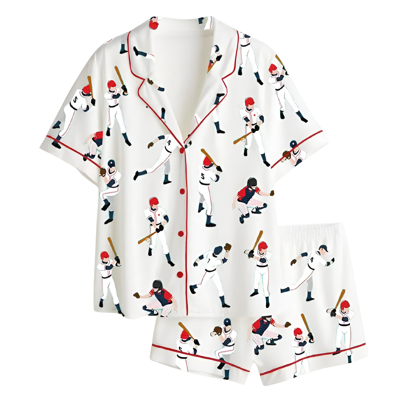 Baseball Player Print Satin Pajama Set