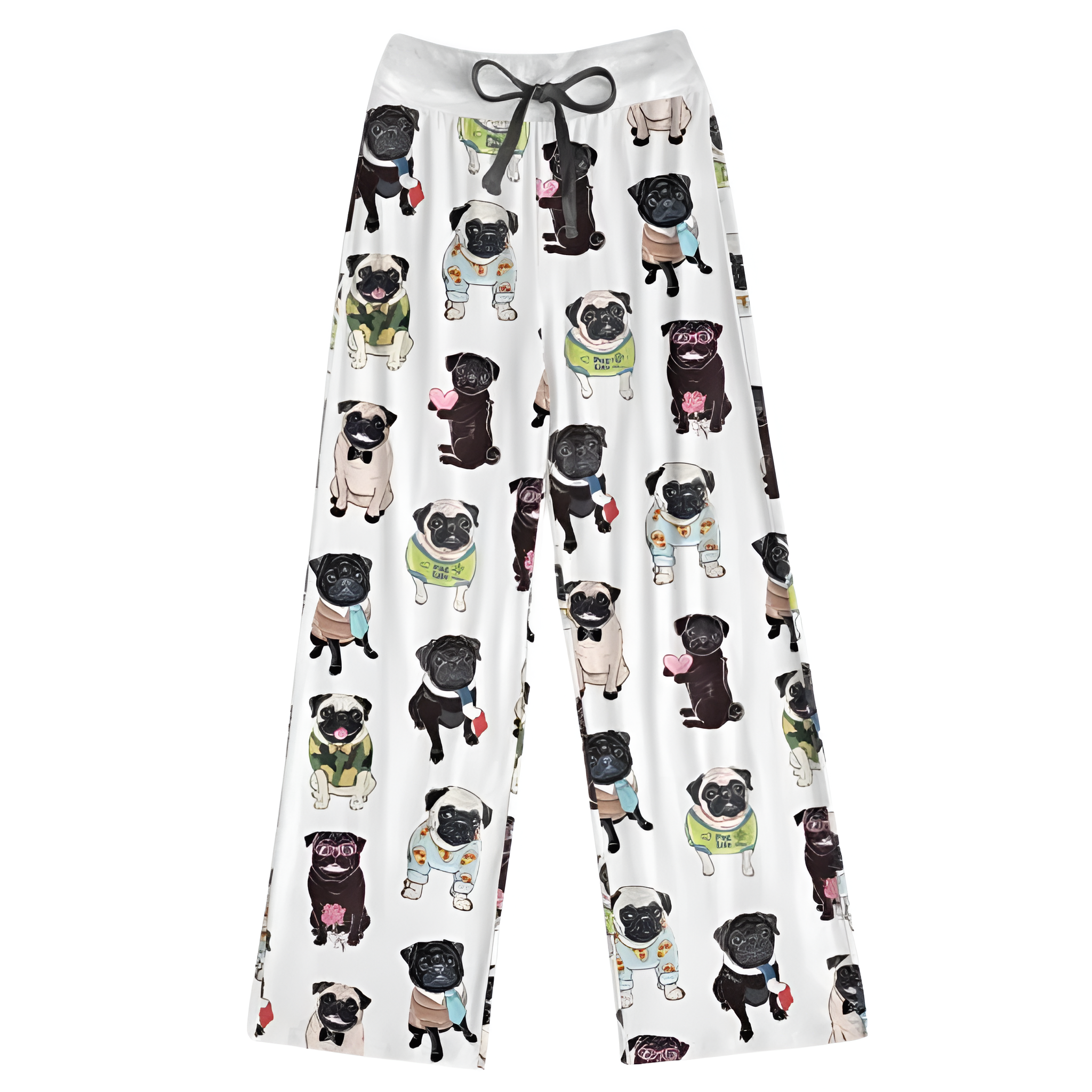 Pug Print Contrast Wide Pants
