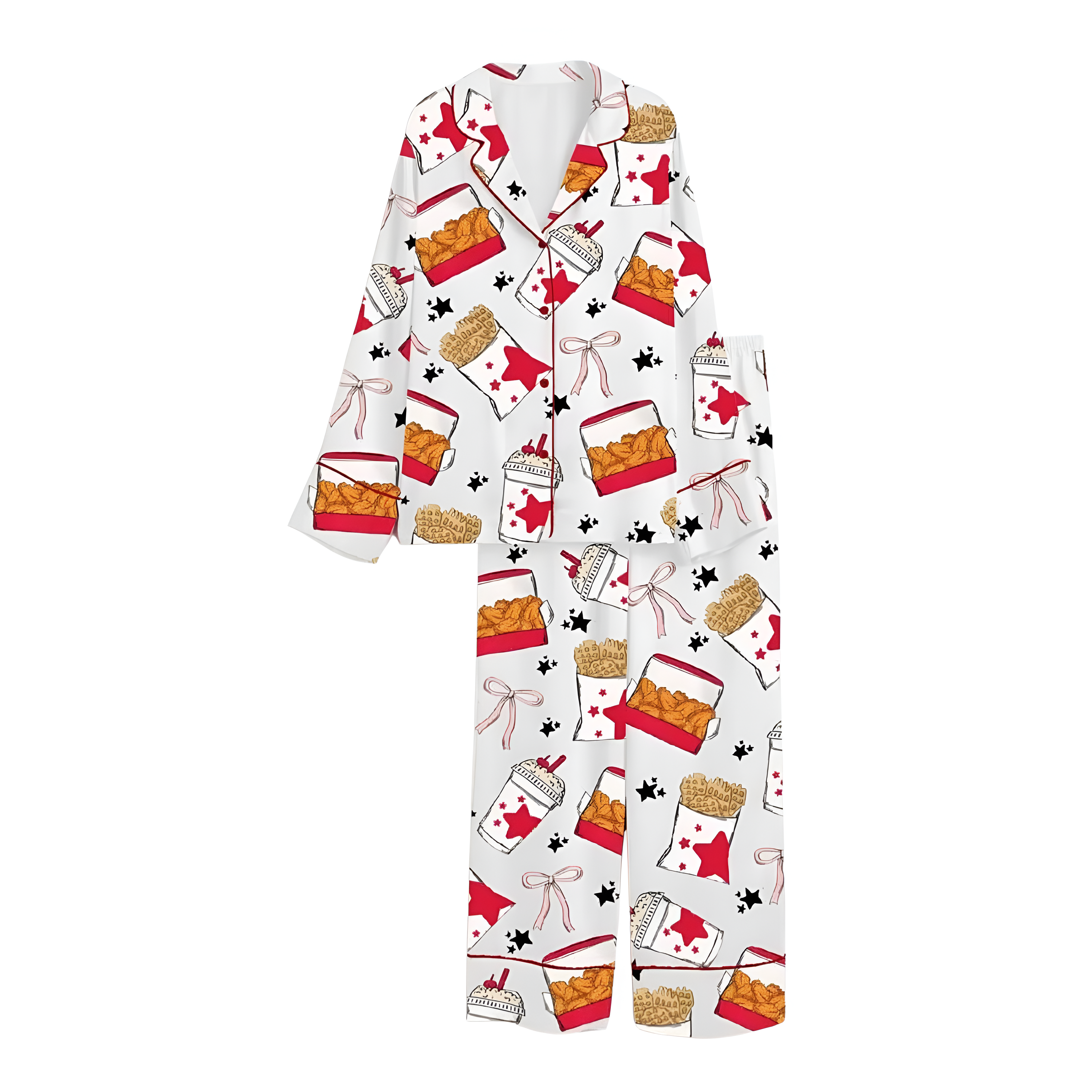 Pajama Set With Pink Bow And Snack Print