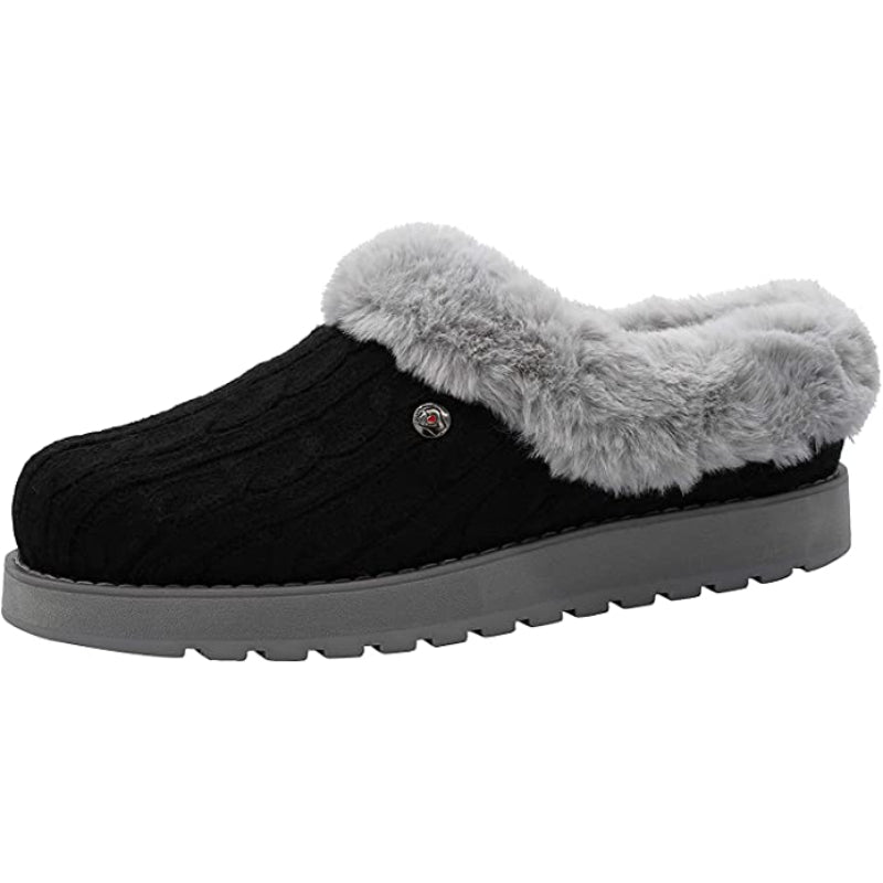 Cable Knit Memory Form Slipper With Rubber Sole