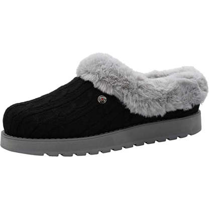 Cable Knit Memory Form Slipper With Rubber Sole