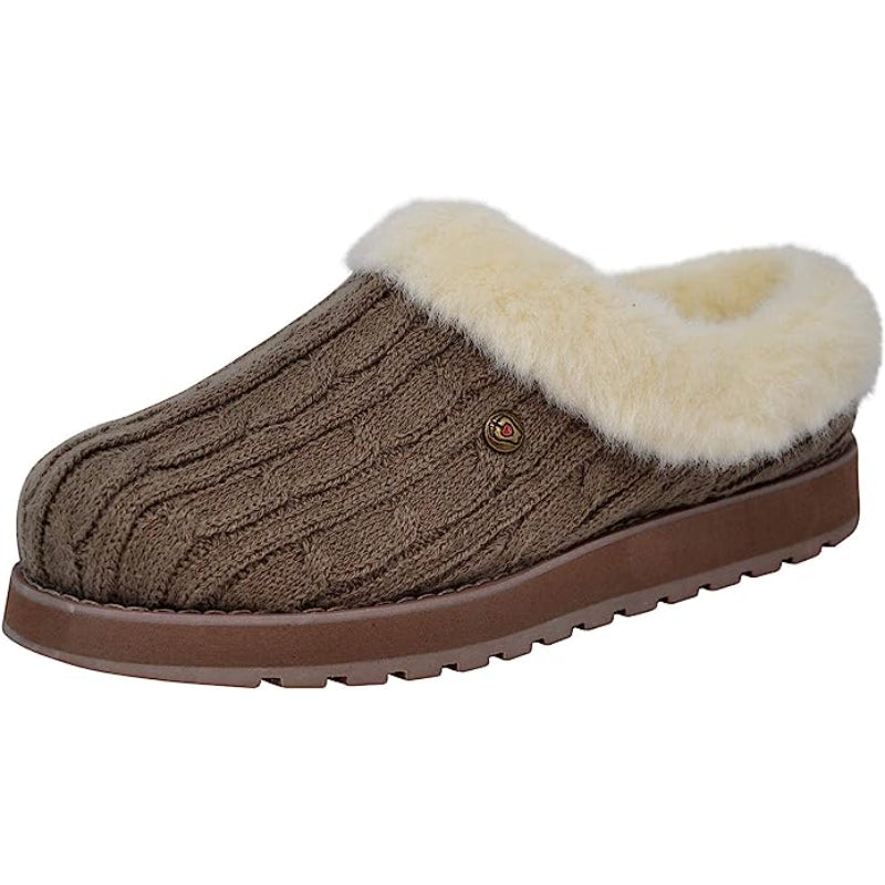 Cable Knit Memory Form Slipper With Rubber Sole