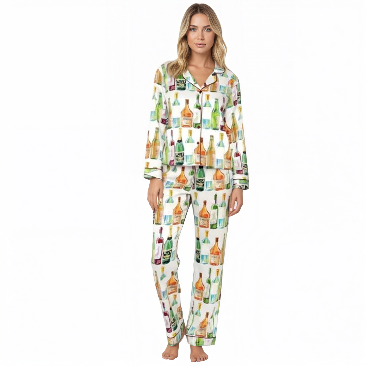 Classic Beverage Bottle Print Pajama Set
