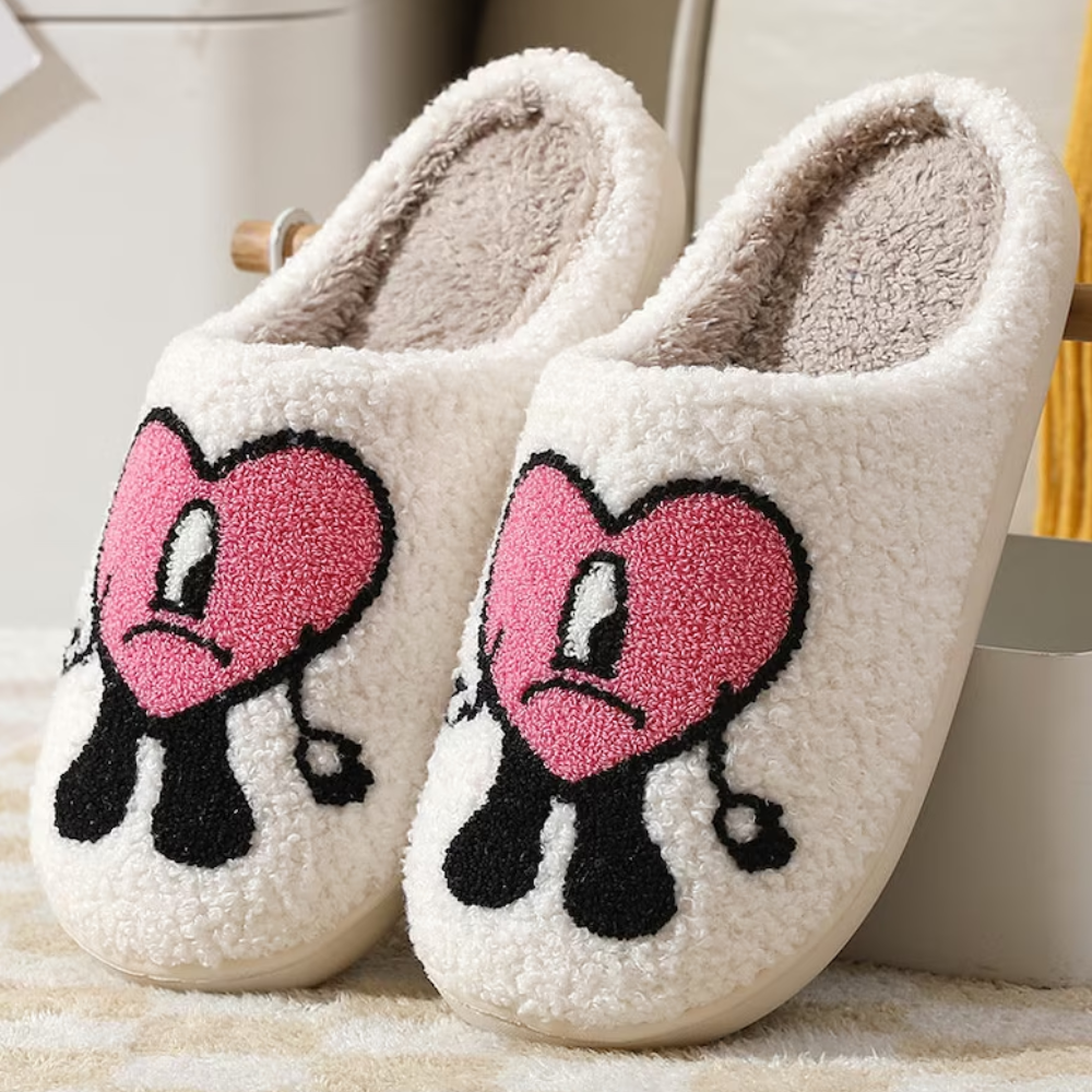 Heart Slippers Fluffy Bad Bunny Slippers | Winter Slides