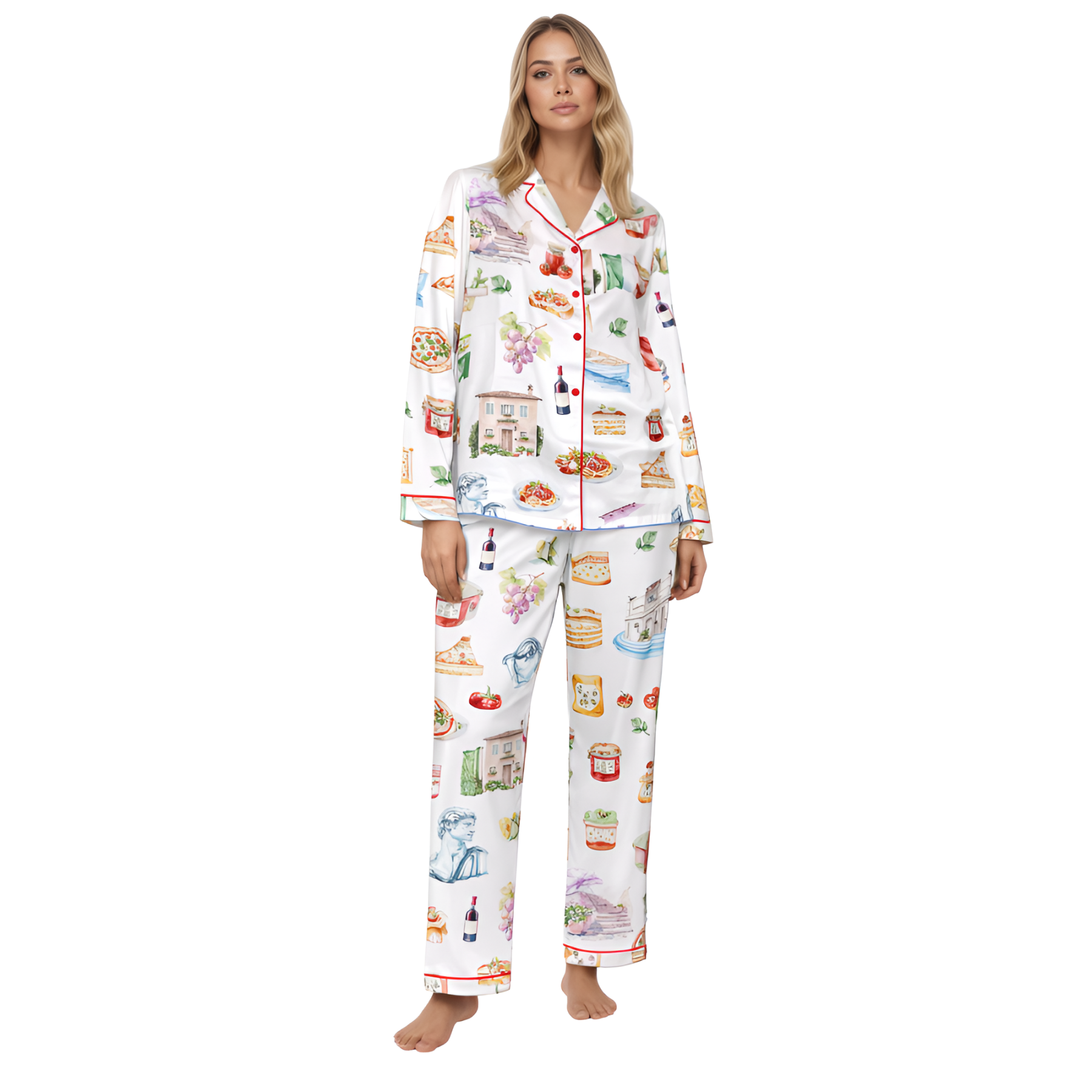 Italy Watercolour Travel Print Satin Pajama Set
