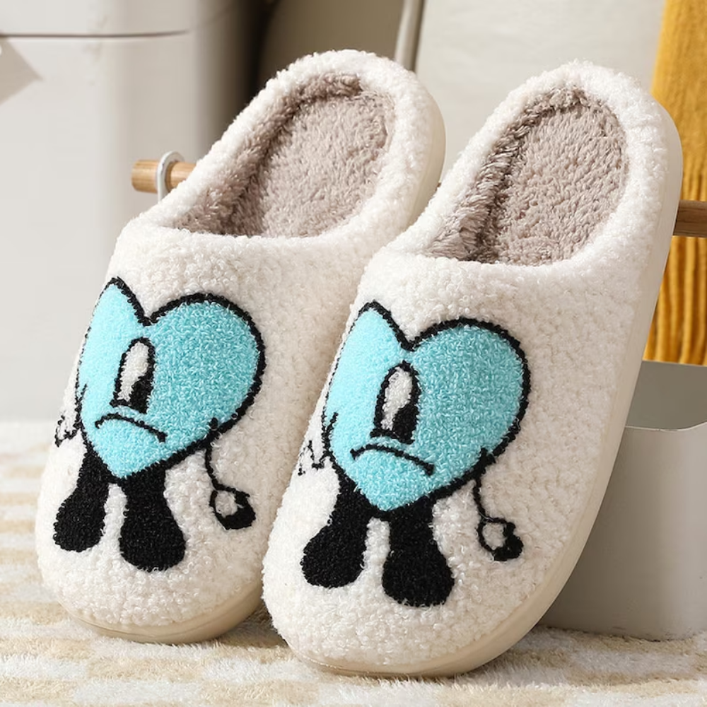 Heart Slippers Fluffy Bad Bunny Slippers | Winter Slides