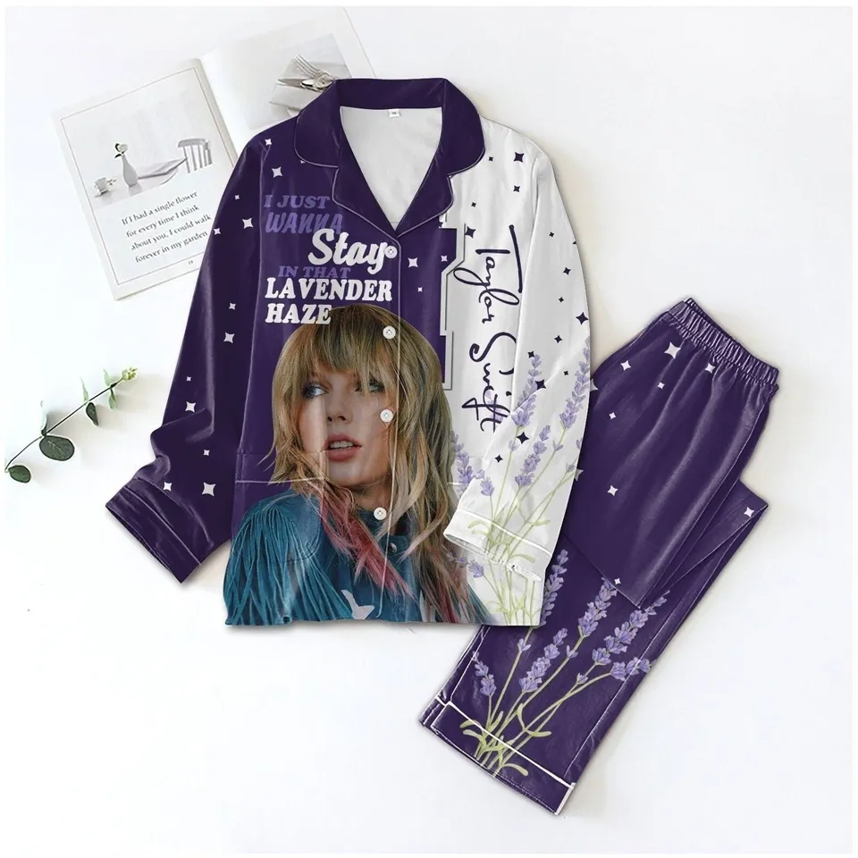 Two Piece Taylor Swift Pajamas Set With Lavender Design