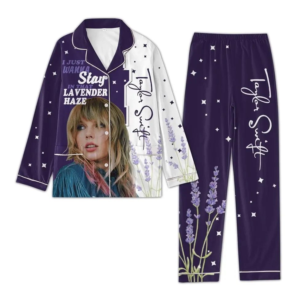 Two Piece Taylor Swift Pajamas Set With Lavender Design