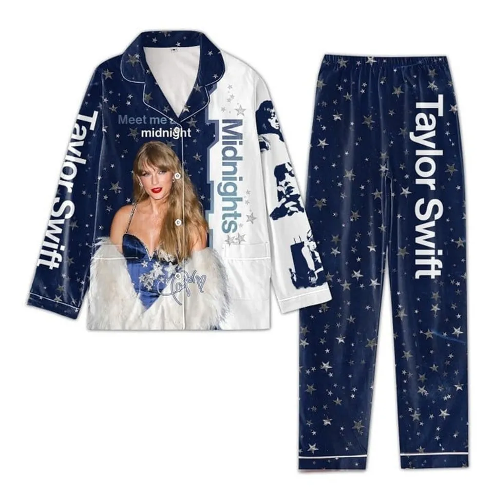 Taylor Swift Inspired Pajamas Set For Women With Star Print And Midnight Theme