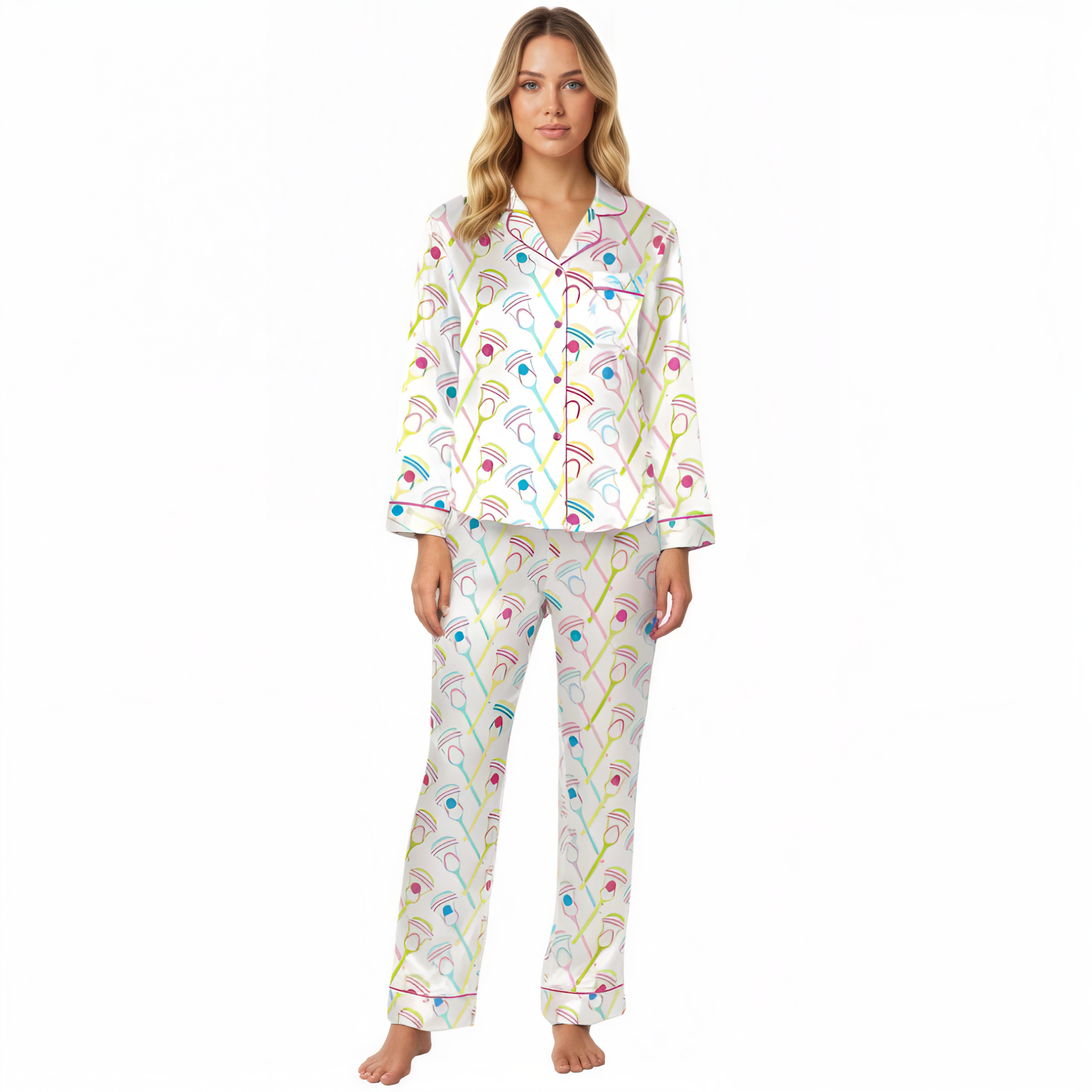 Graphic Lacrosse Stick Printed Pajama Set