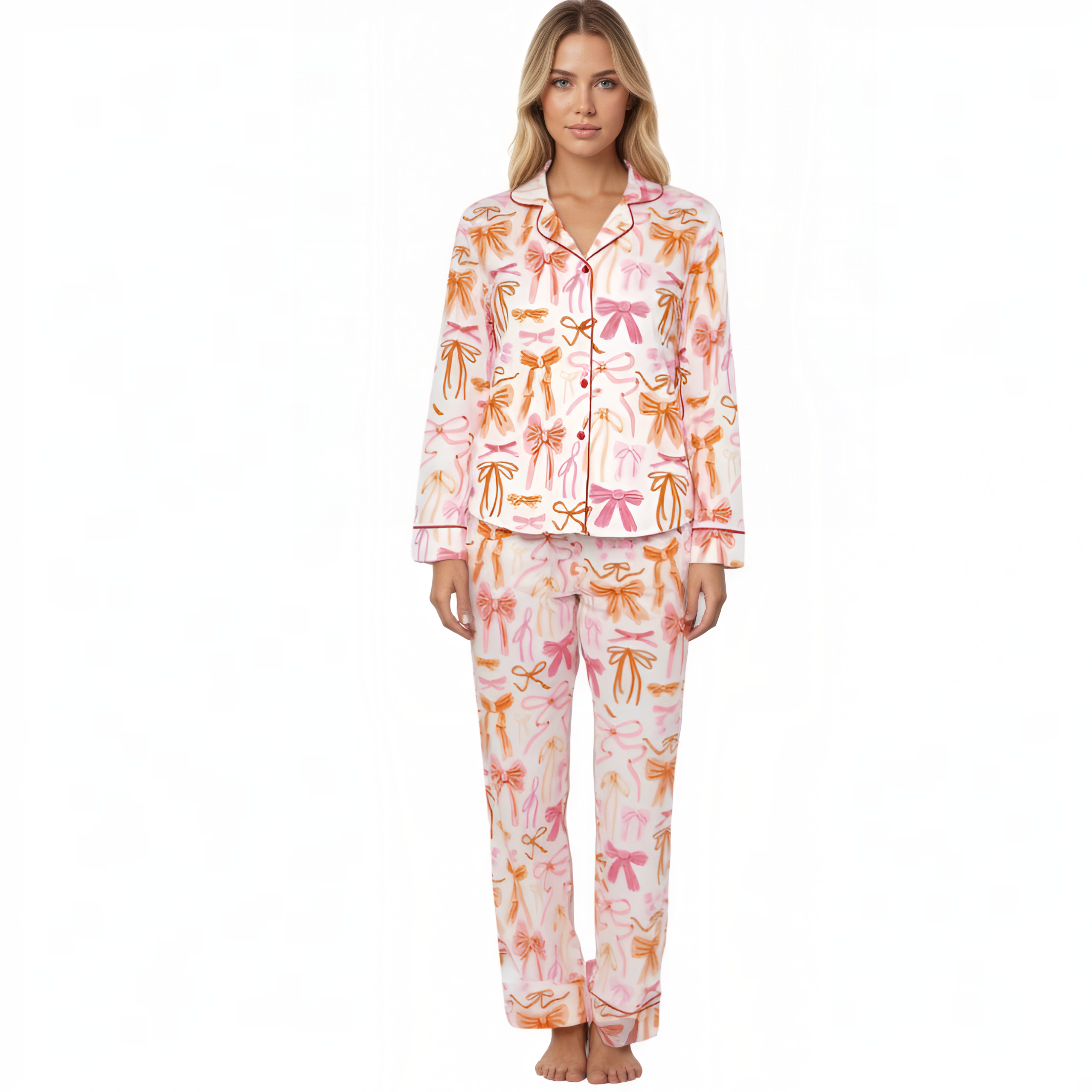 Lace And Ribbons Coquette Bow Printed Pajama Set