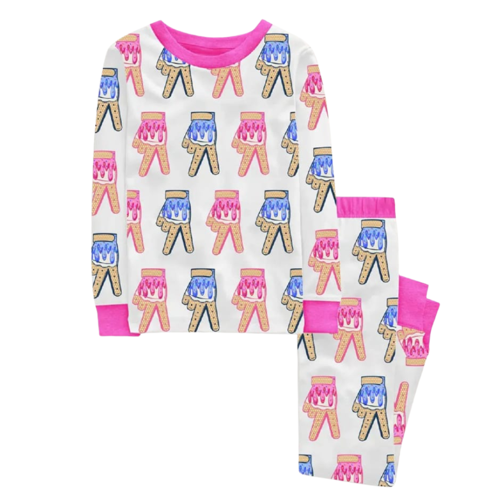 Ice Cream Baseball Batting Glove Drip Print Pajama Set