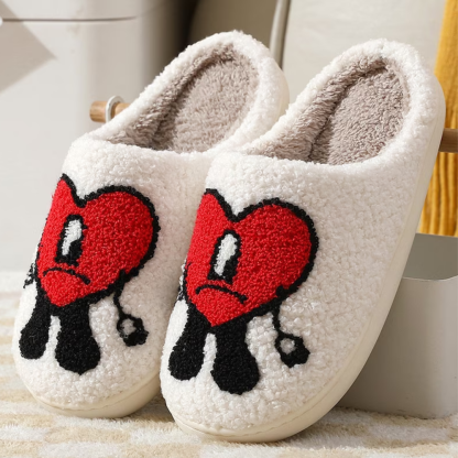 Heart Slippers Fluffy Bad Bunny Slippers | Winter Slides