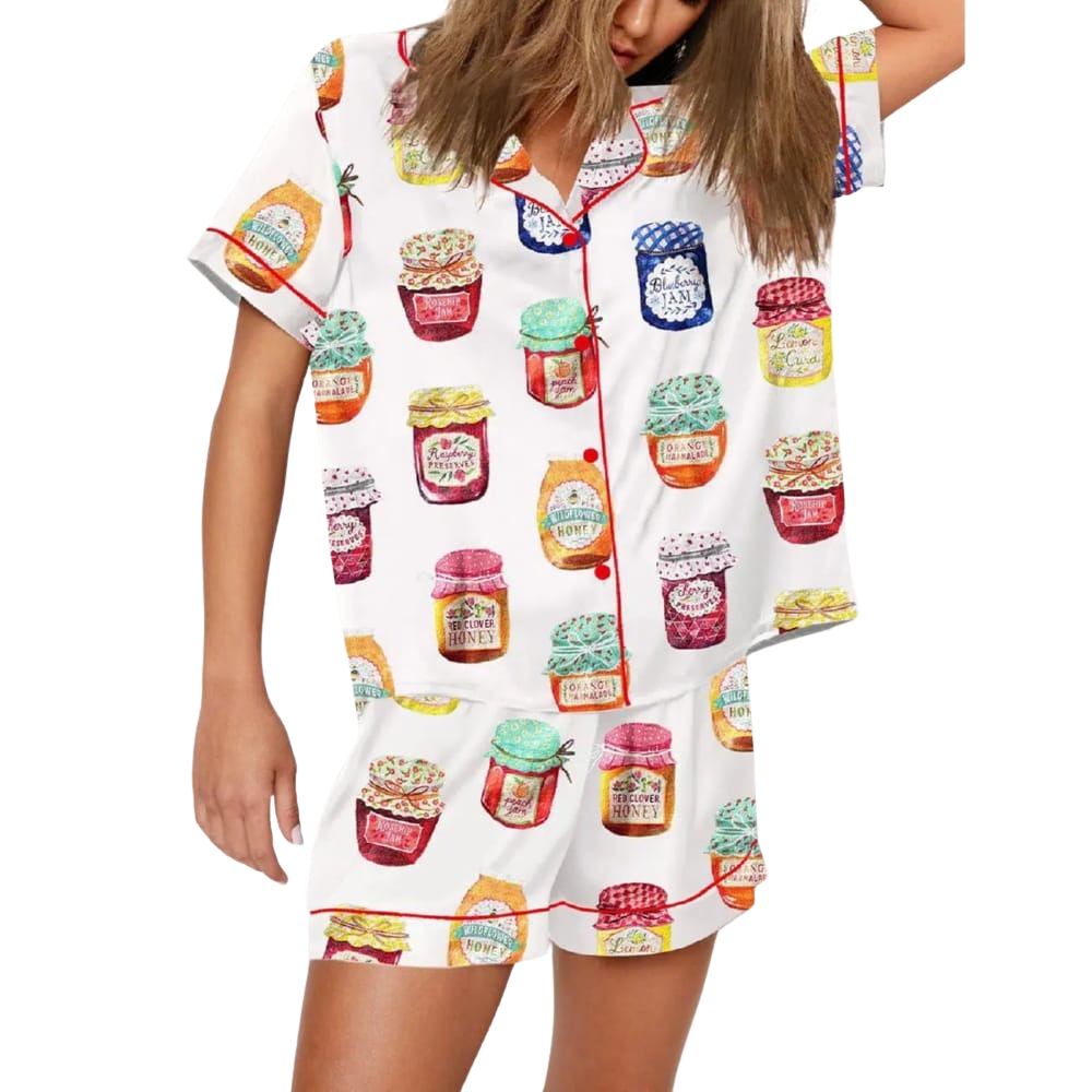 Jam Jars Graphic Print Satin Pajama Set