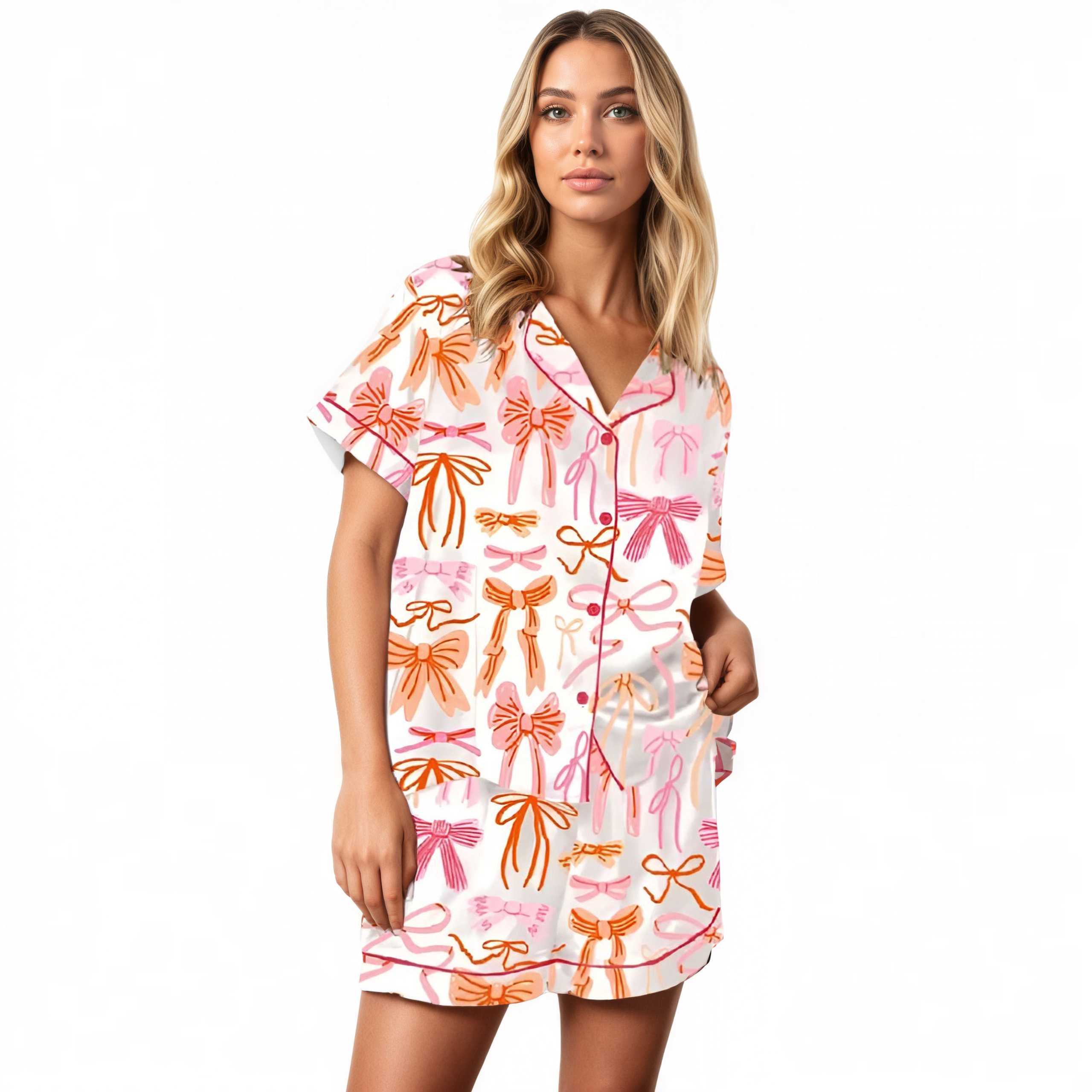 Lace And Ribbons Coquette Bow Printed Pajama Set