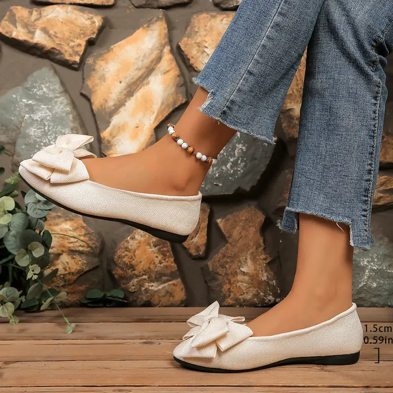 Bow Detail Slip On Flats with Lightweight Non Slip Sole for Women