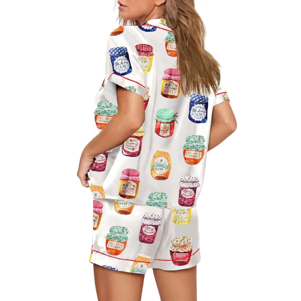 Jam Jars Graphic Print Satin Pajama Set