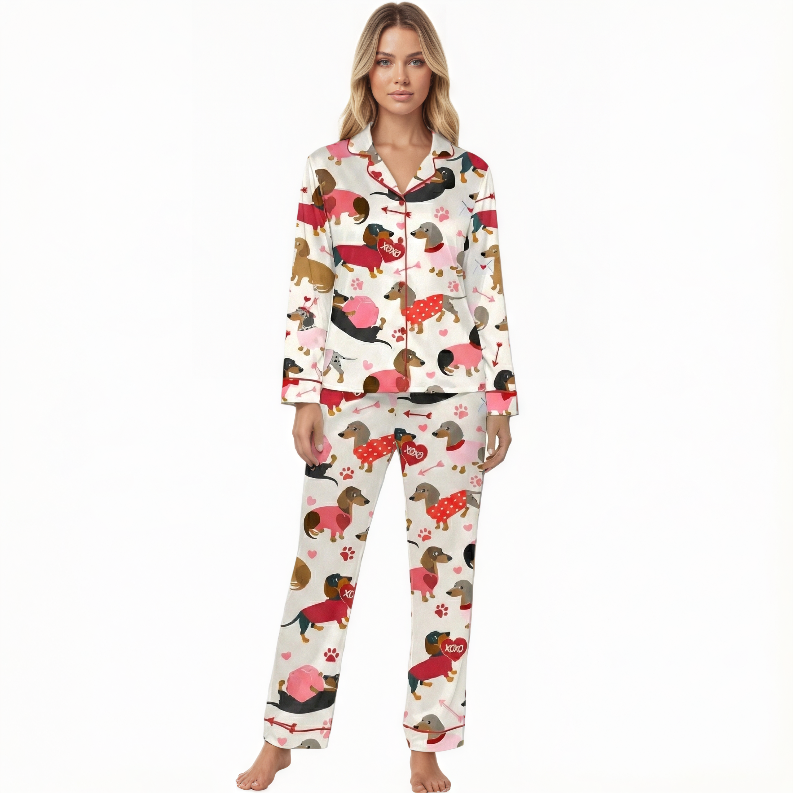 Valentines Day Dachshund Theme Printed Pajama Set