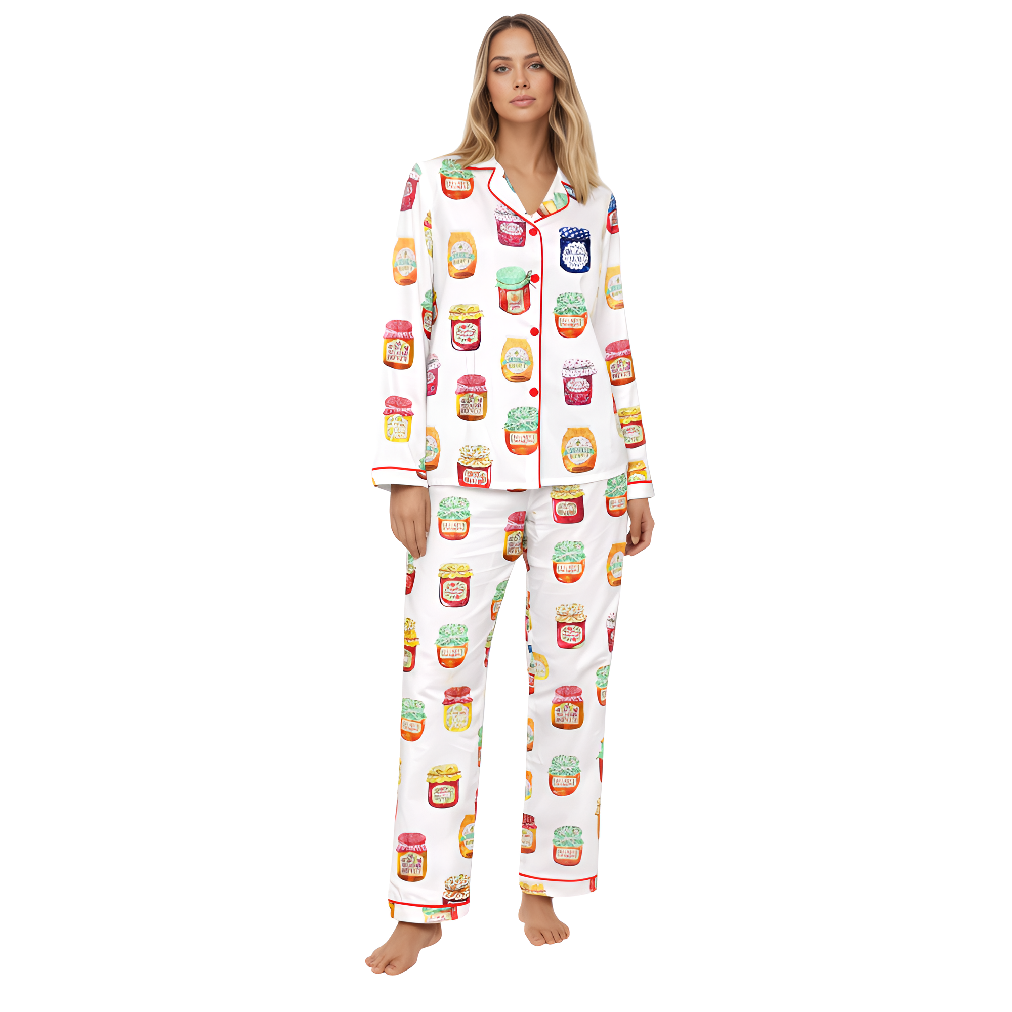 Jam Jars Graphic Print Satin Pajama Set