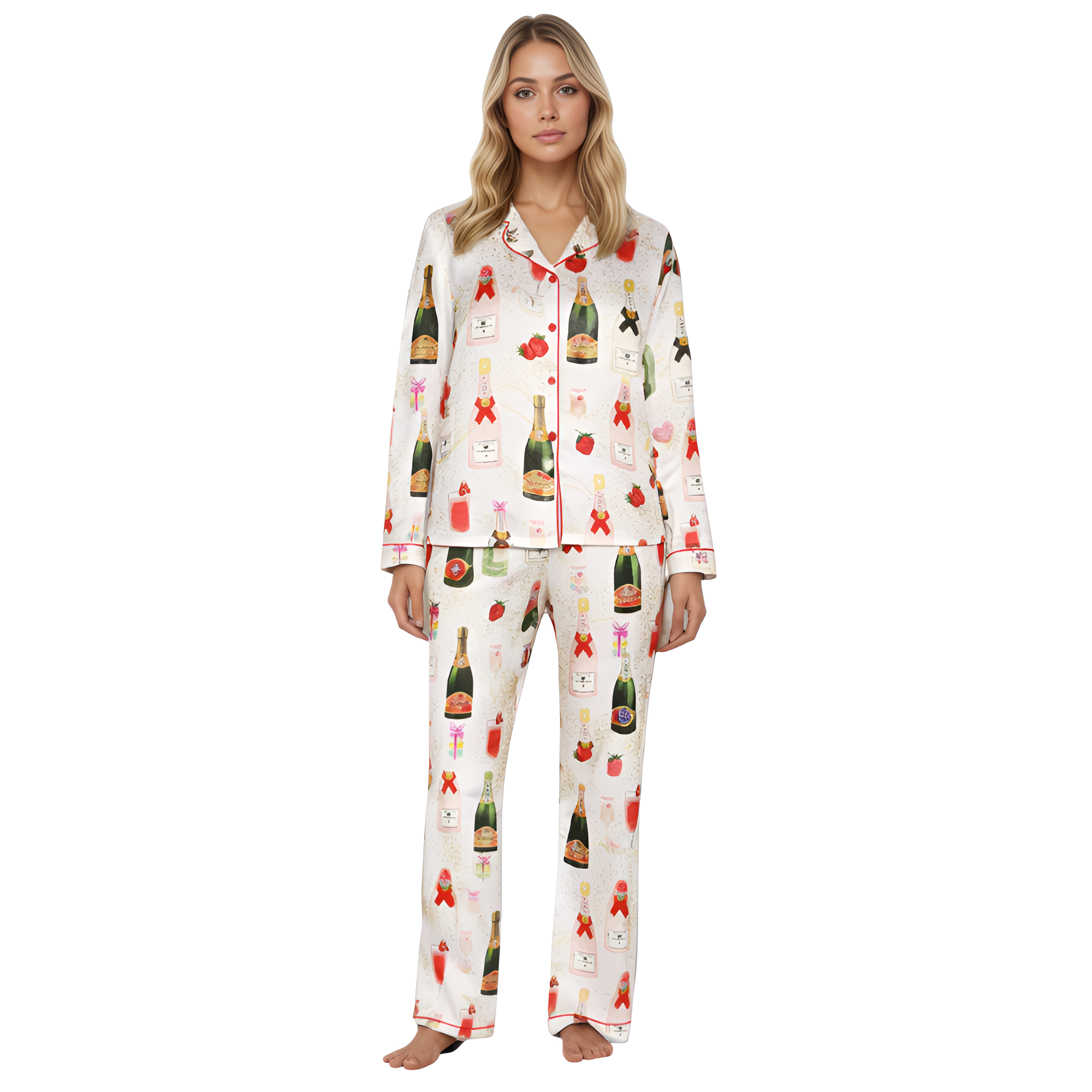 Festive Strawberry And Macaron Theme Pajama Set