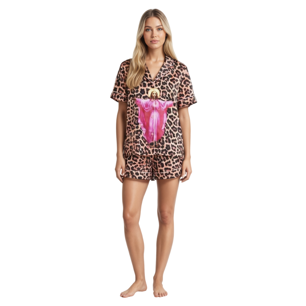 Faith Inspired Leopard Pattern Satin Pajama Set