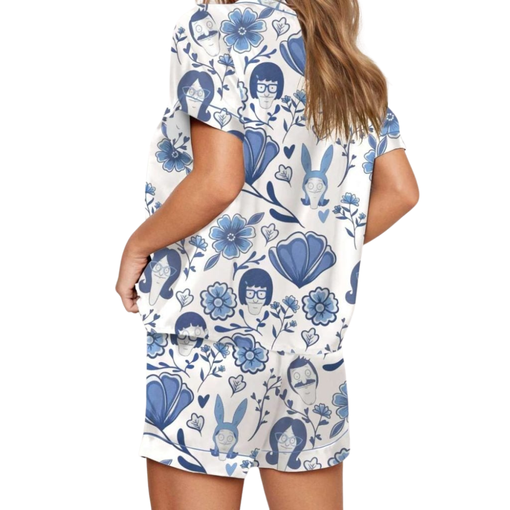 Chinoiserie Floral Bobs Burgers Satin Pajama Set