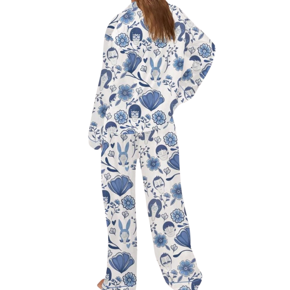 Chinoiserie Floral Bobs Burgers Satin Pajama Set