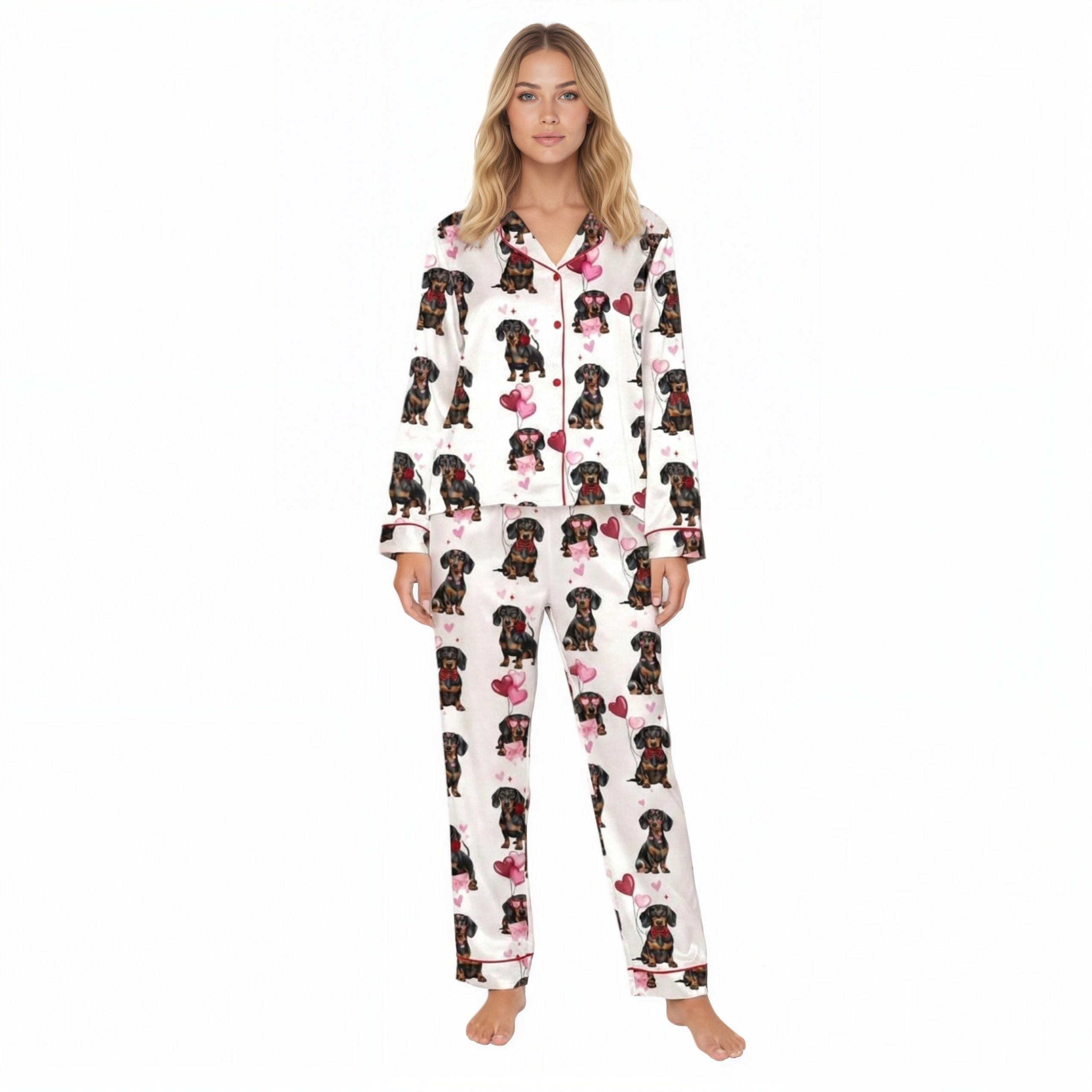 Dachshund Graphic Button Front Pajama Set