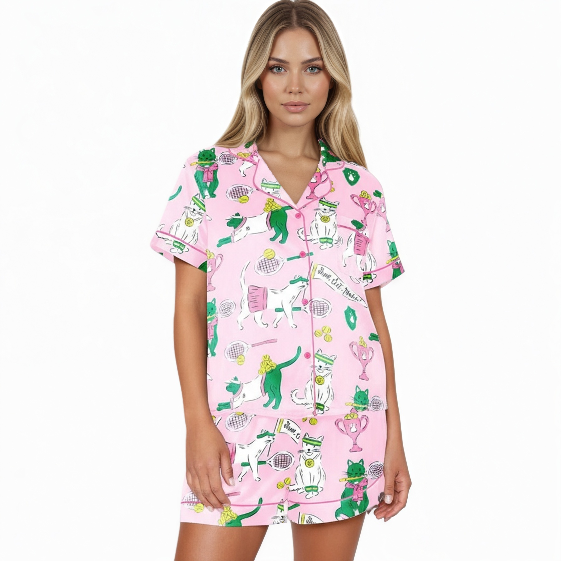 Funny Tennis And Cat Inspired Pajama Set