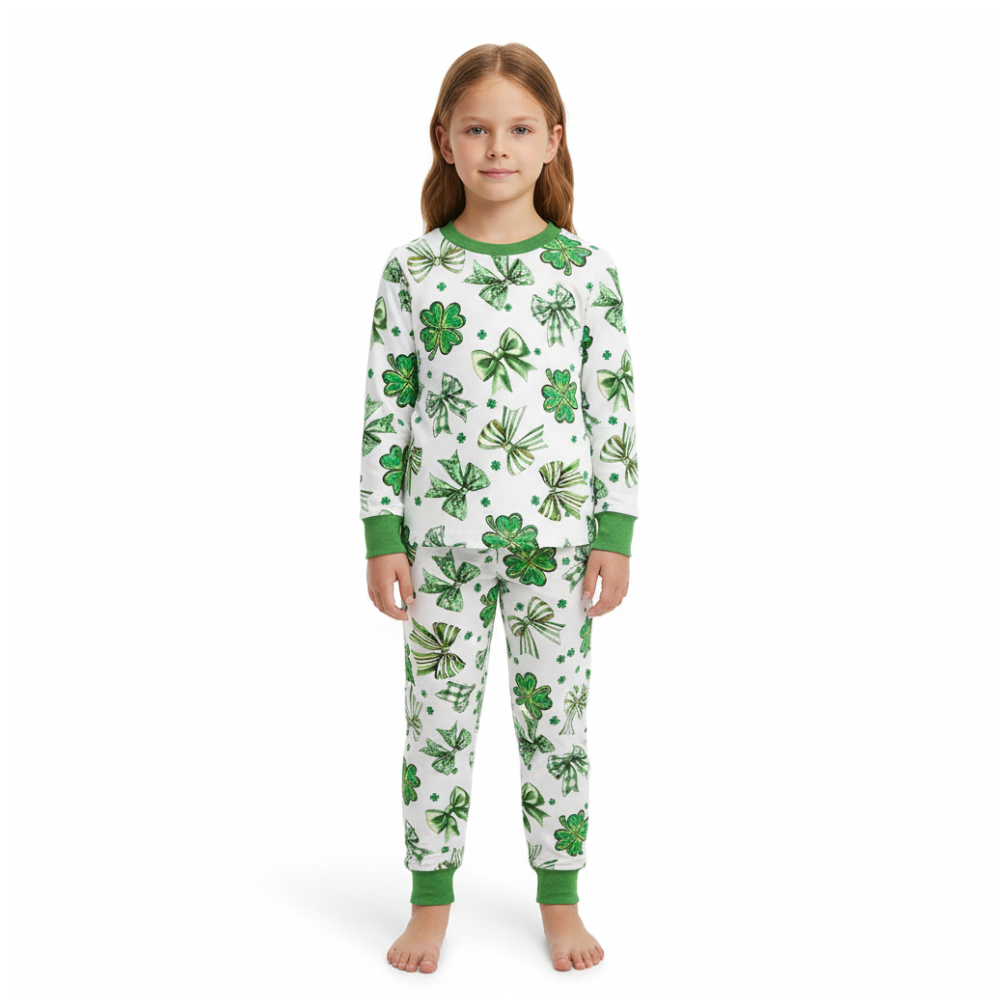 Shamrock And Bow Themed Printed Pajama Set