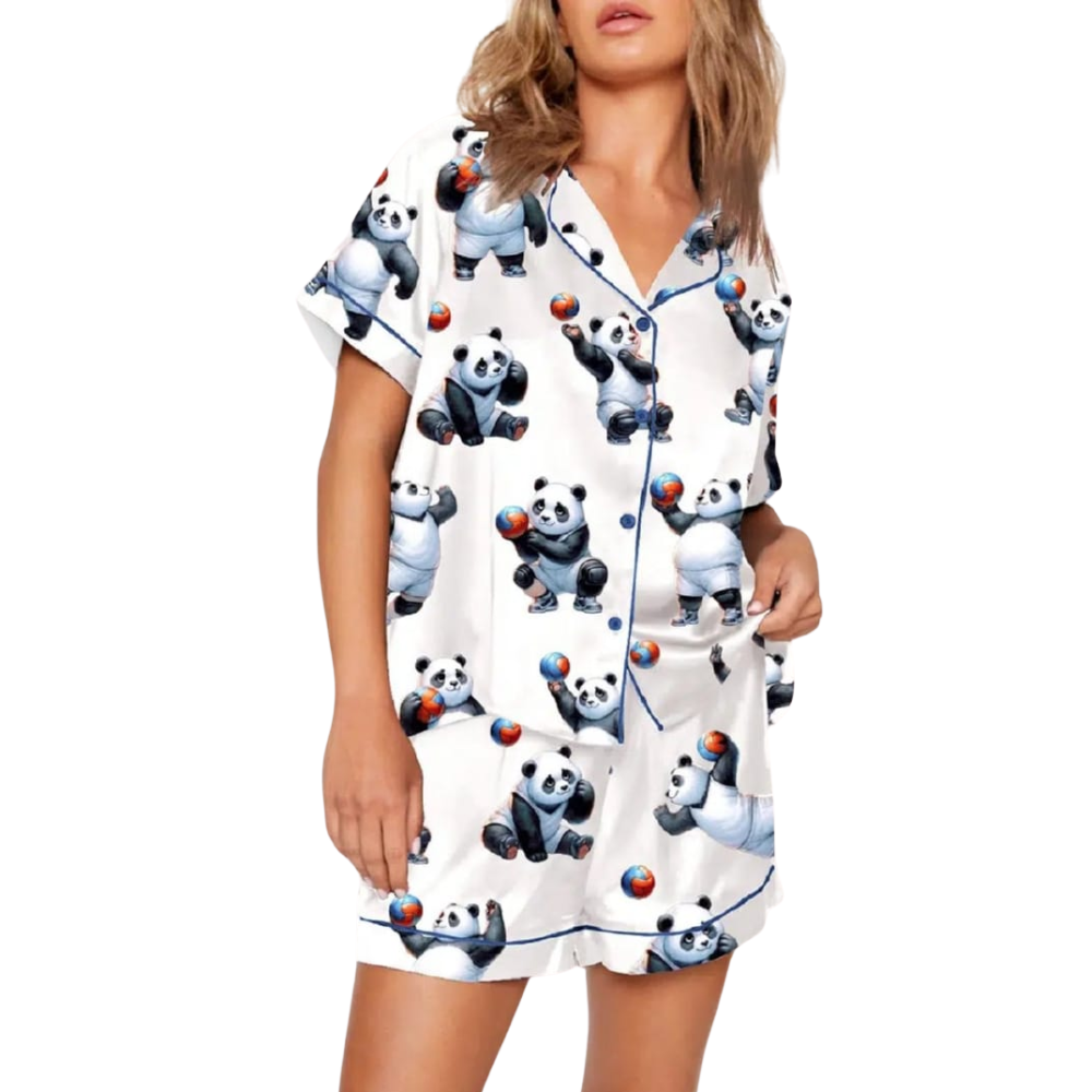 Funny Panda Volleyball Printed Pajama Set