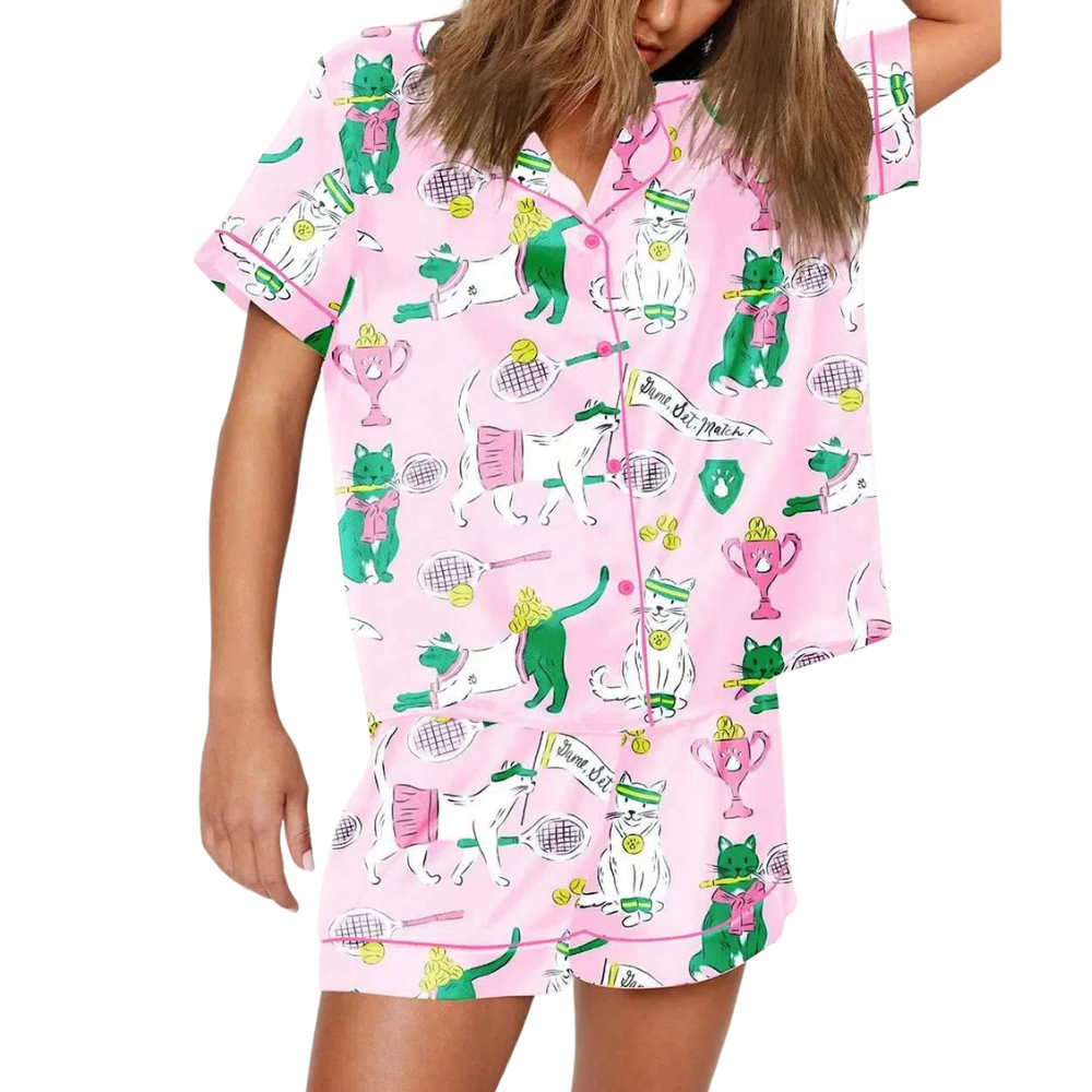 Funny Tennis And Cat Inspired Pajama Set