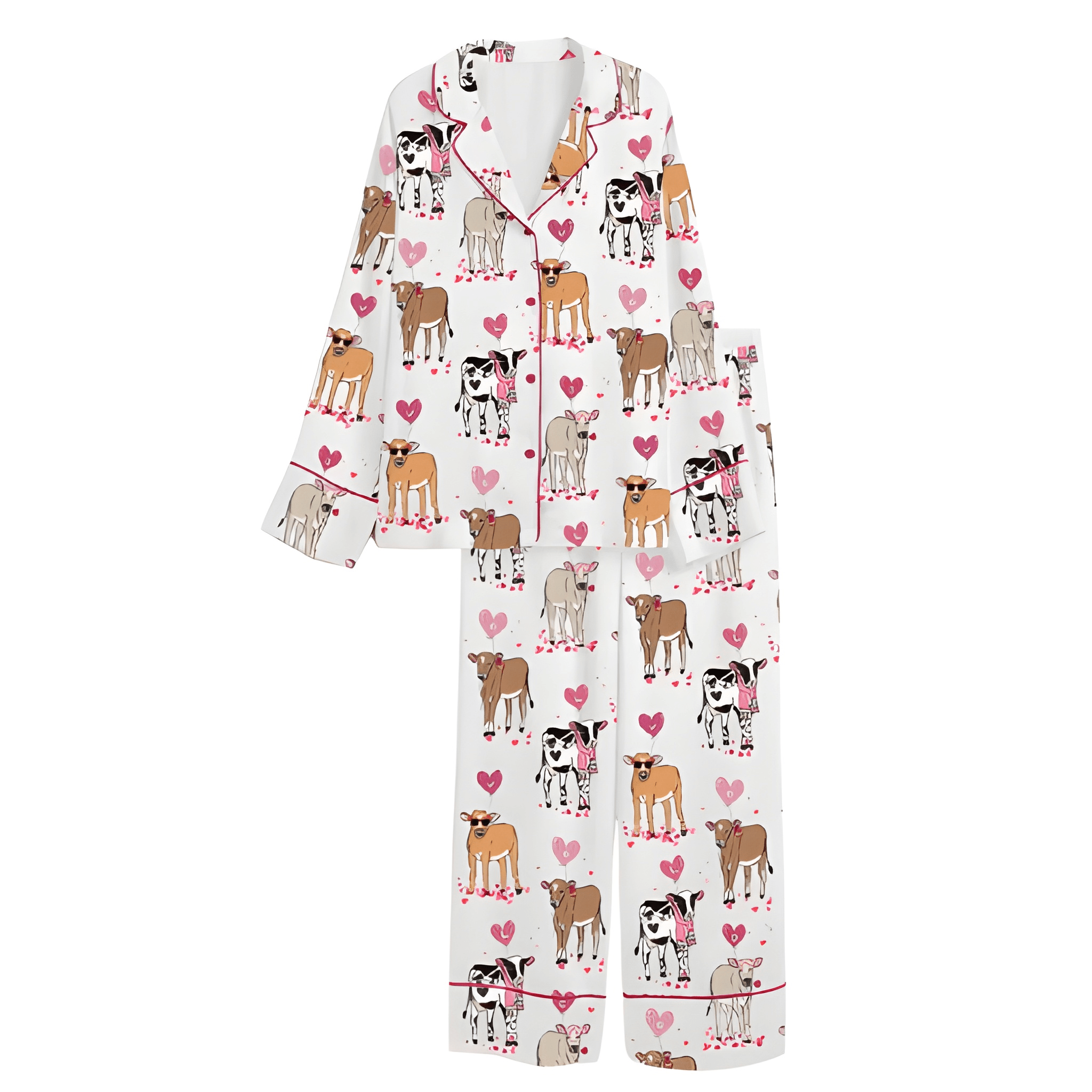Floral Bow And Hospital Equipment Print Satin Pajama Set