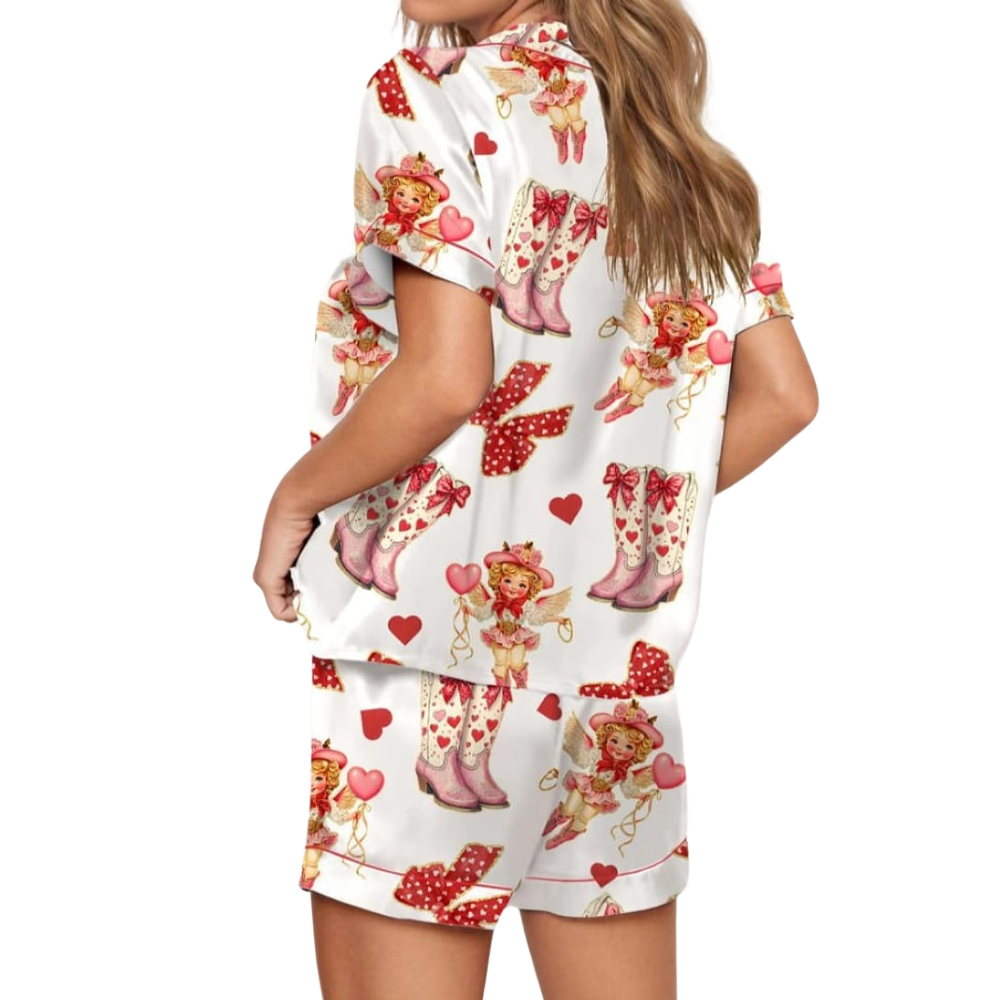 Howdy Cupid Valentine Print Satin Pajama Set
