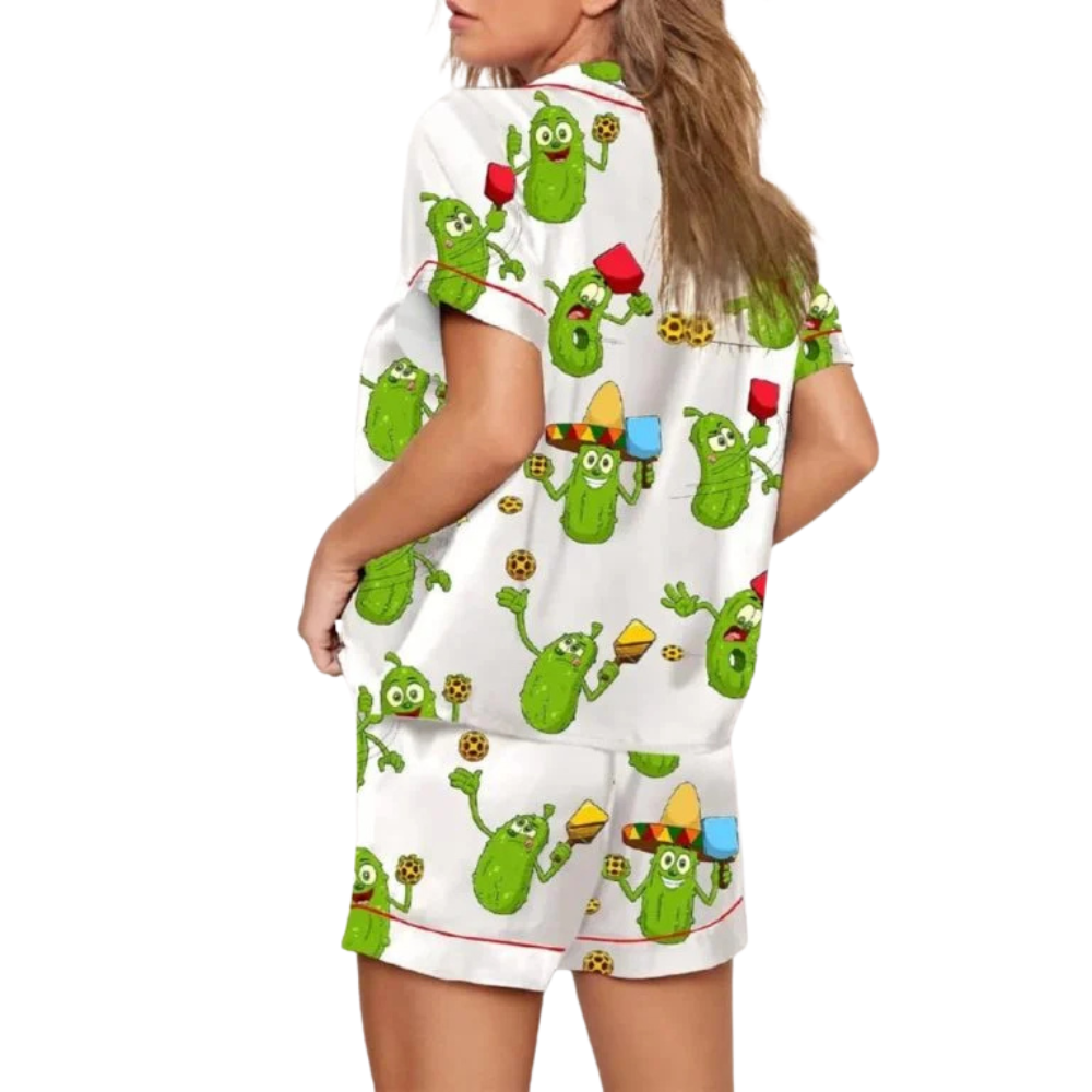 Pickleball Cartoon Printed Pajama Set