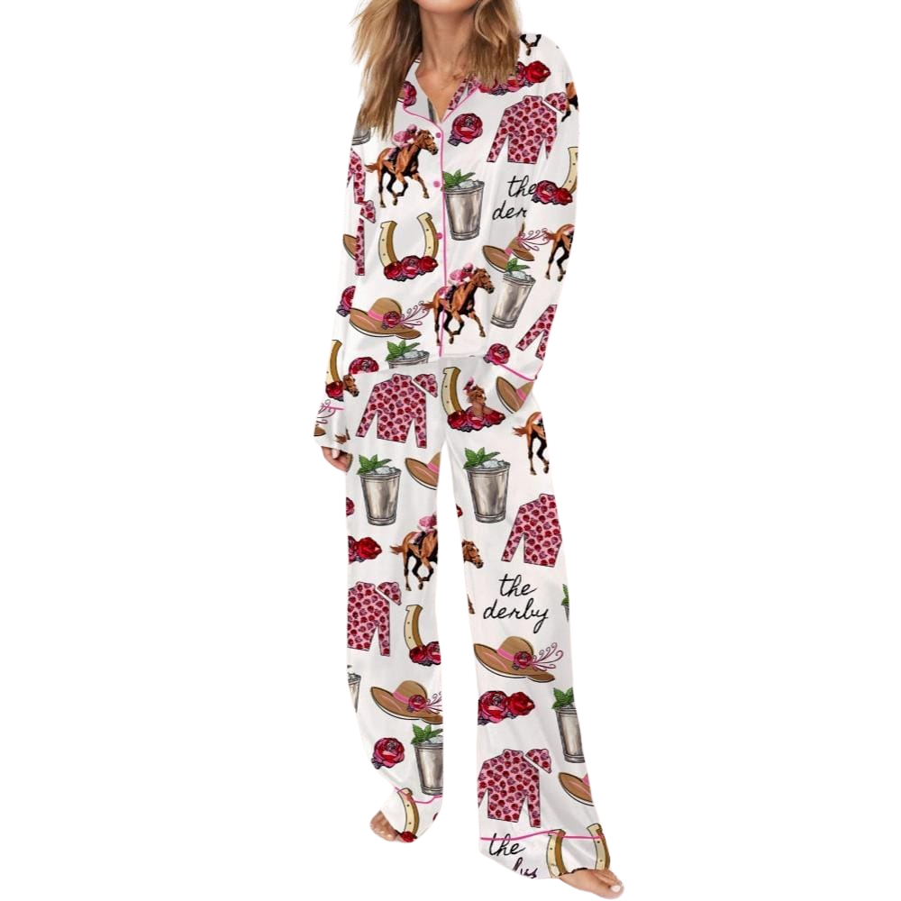 Kentucky Derby Party Printed Satin Pajama Set