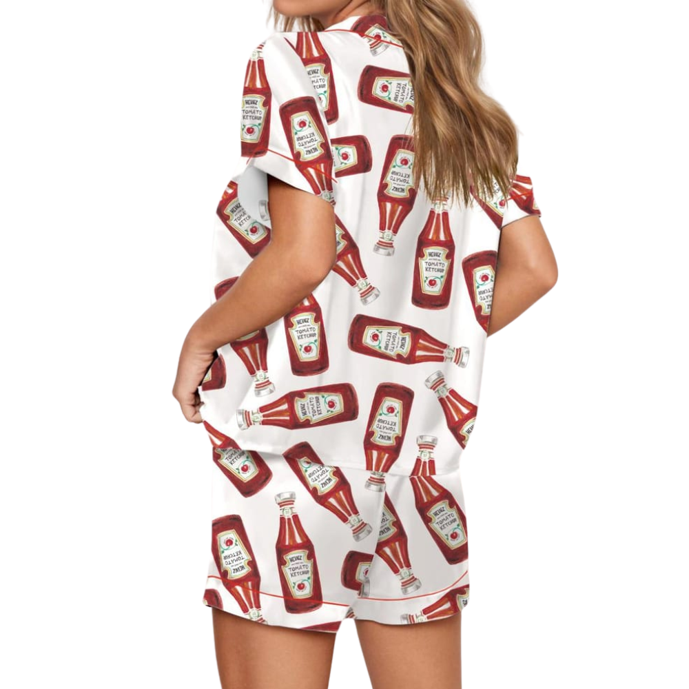 Ketchup Bottle Printed Satin Pajama Set