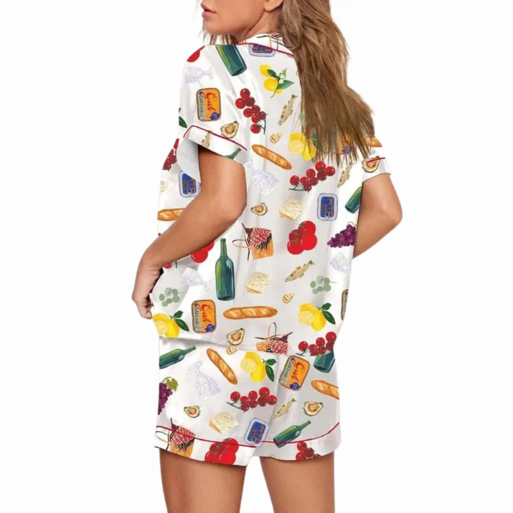 Wine Food Print Pajama Short Set