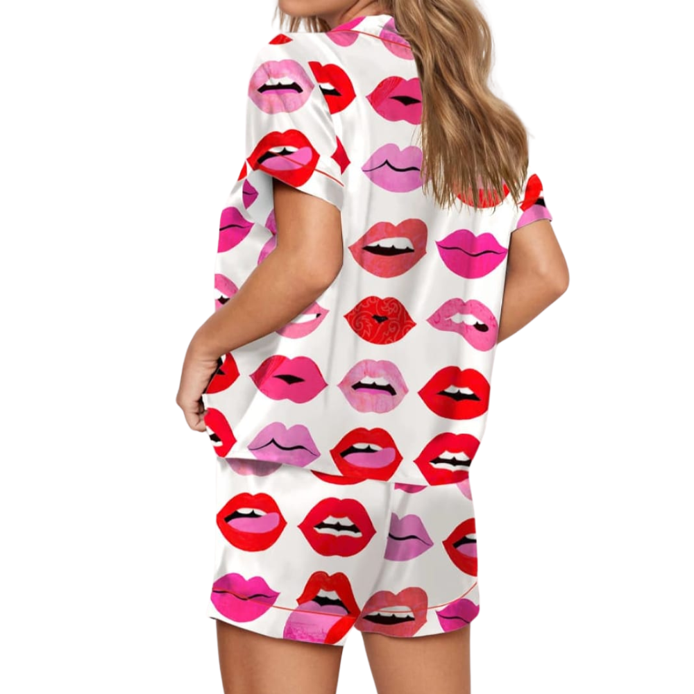 All Over Pop Art Print Satin Pajama Set