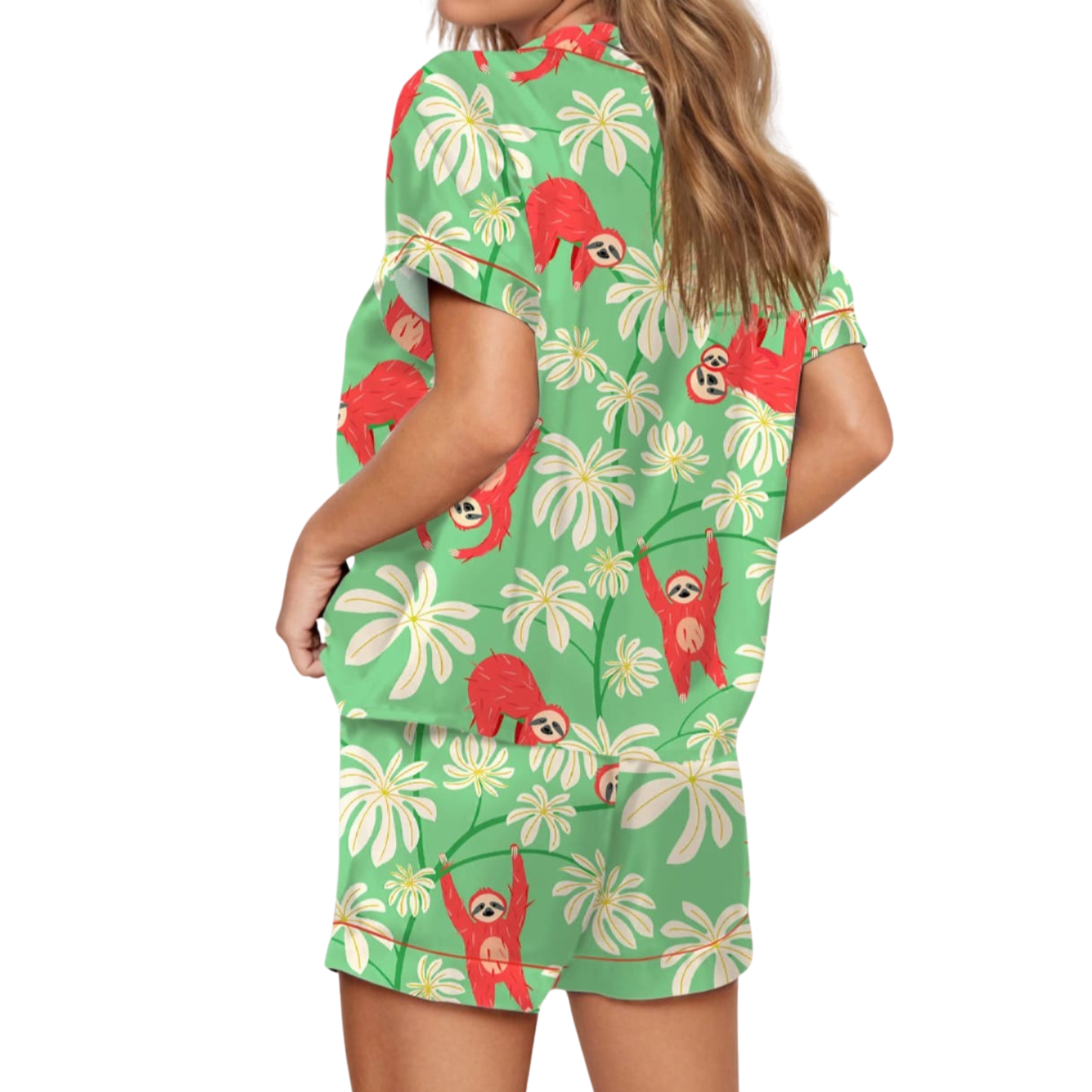 Sloth Print Floral Pajama Set