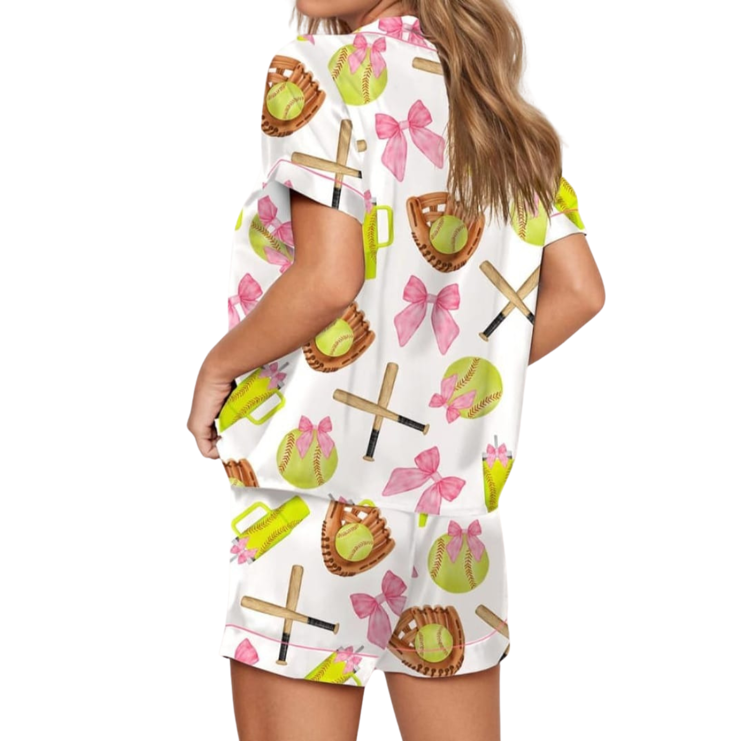 Softball Mama Pajama Set With Bow Design
