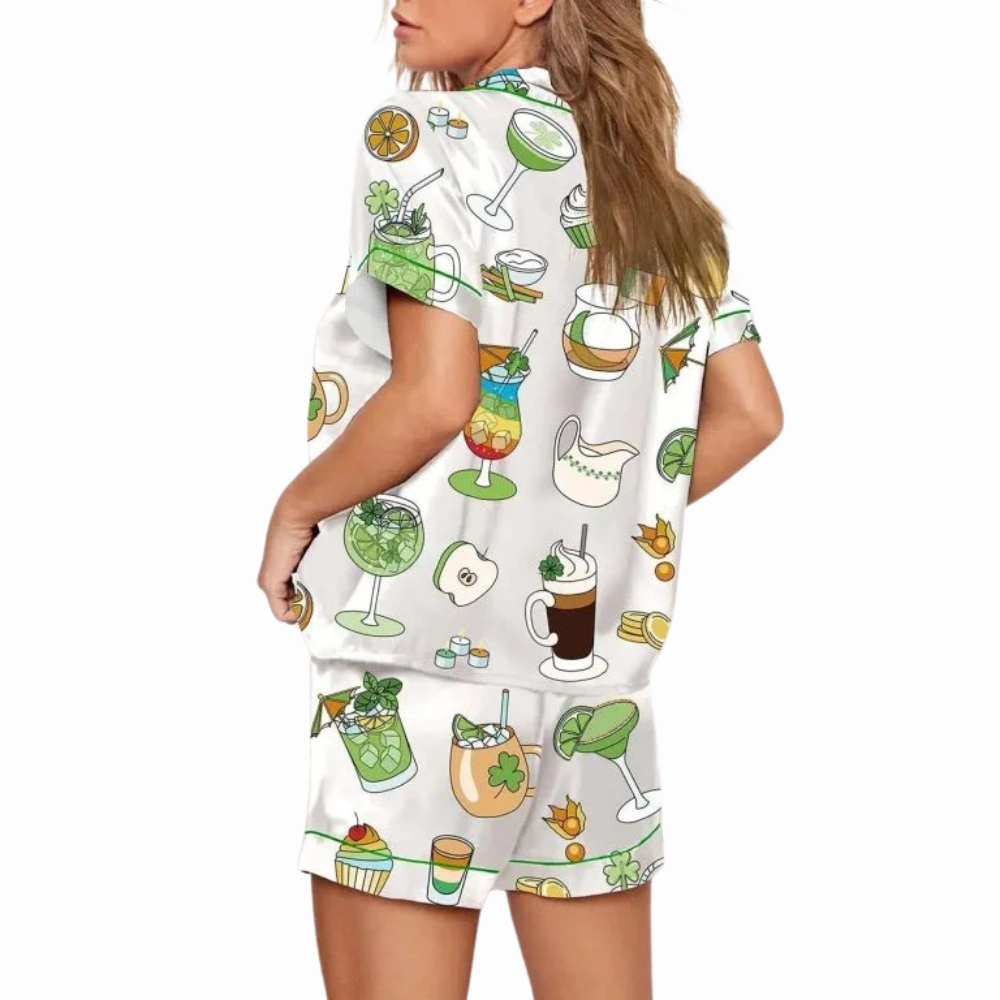 Green Cocktail Print Pajama Set