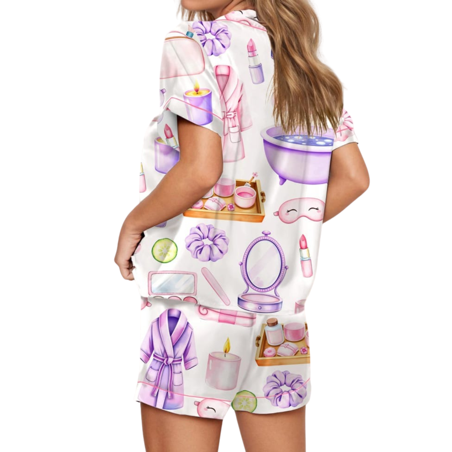 Skincare And Makeup Print Pajama Set