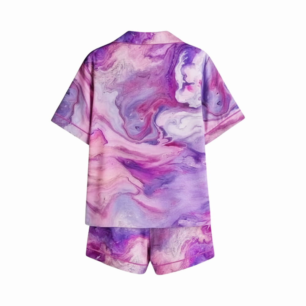 Elegant Purple Marble Satin Pajama Set