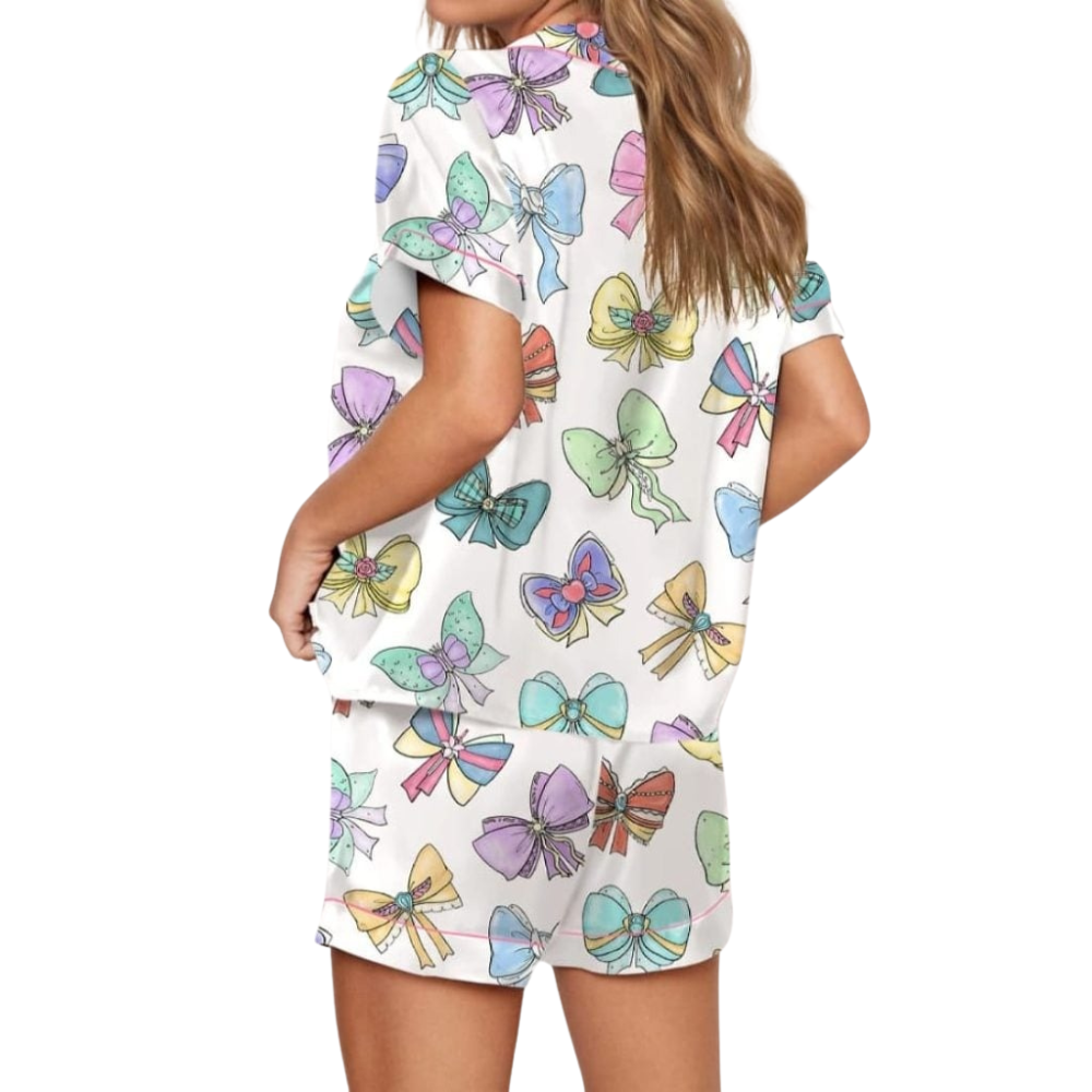 Ribbons And Bows Printed Satin Pajama Set
